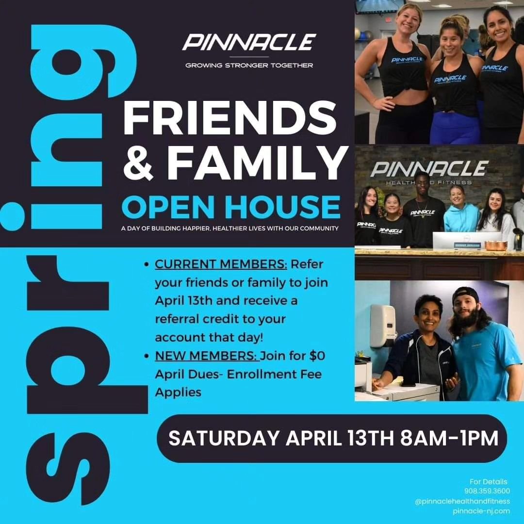 Save the date &amp; join us April 13th for our Spring Friends and Family Open House! Pinnacle will be hosting a variety of FREE workshops, demo classes, membership &amp; program deals, prizes, and so much more all day long!
Reservations required per 