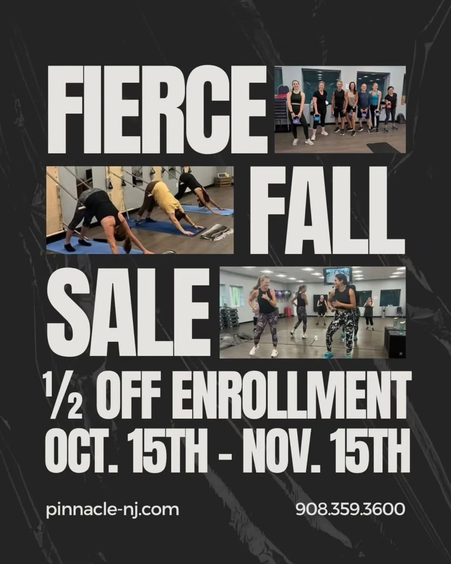 Invest in your wellness and reach your goals with us this fall during our biggest promotion EVER! 

Join membership October 15th- November 15th for 1/2 off Enrollment and $0 First Months Dues! 

Stop by today for a tour to begin your 3 day FREE pass!