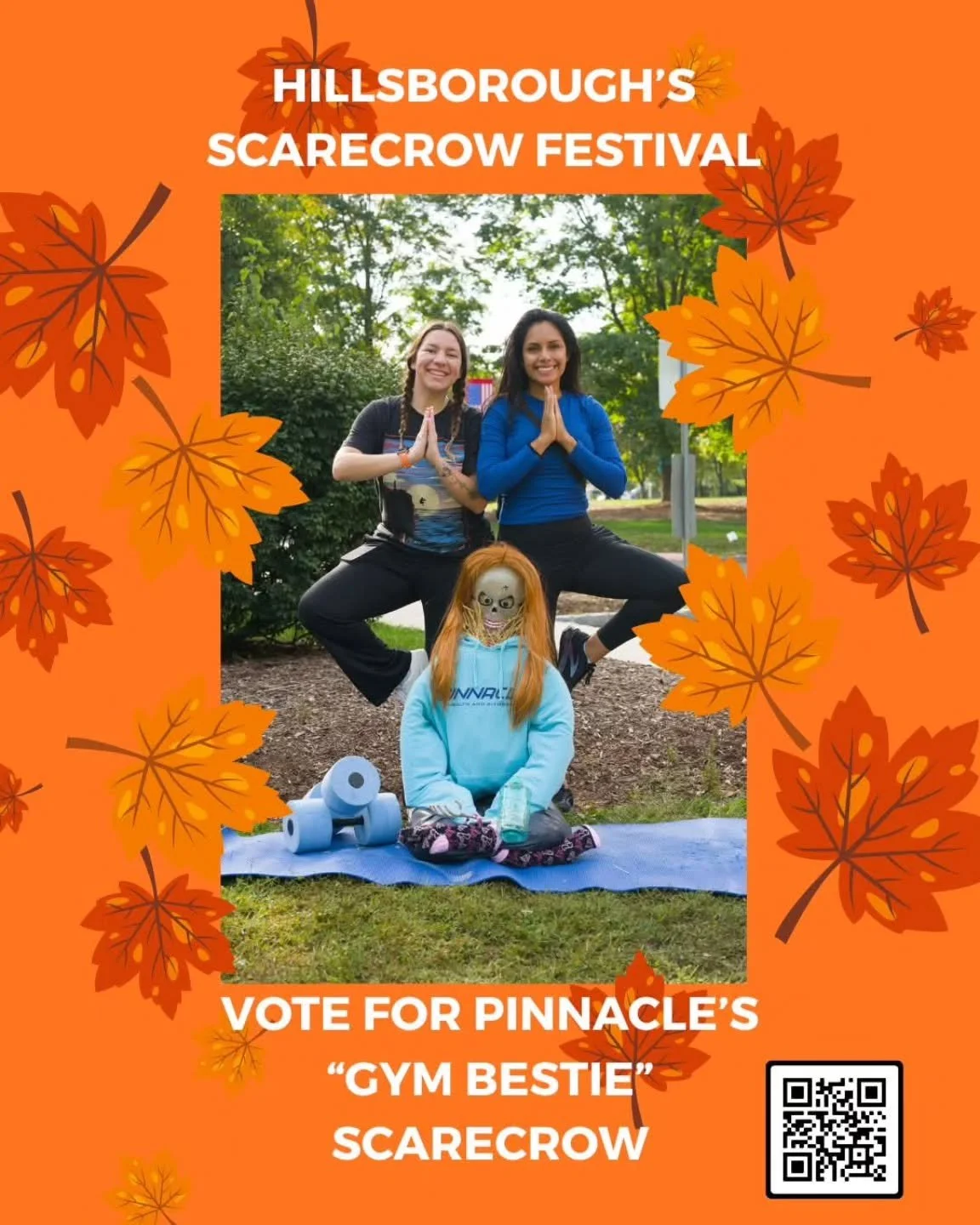 Vote for Pinnacle's &quot;Gym Bestie&quot; Scarecrow in the 5th Annual Hillsborough Township Scarecrow Festival! 

#CommunityFun #familyfun #hillsboroughnj #hillsboroughnjevents #community #scarecrowfestival #scarecrow #fallactivities #fallactivities