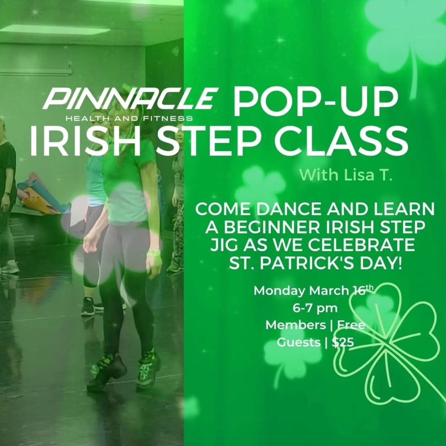 🍀 Irish Step Pop-Up Class 🍀
Step into the luck of the Irish! Join us March 16th from 6&ndash;7 PM for a lively Irish Step Dance pop-up class.
All skill levels welcome &mdash; come move, learn, and have fun! Don&rsquo;t miss this one-time chance to 