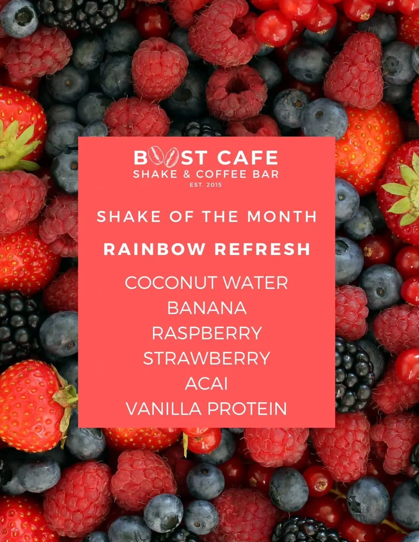 April is looking fresh 🌈✨
Meet our Shake of the Month: Rainbow Refresh &mdash; a vibrant blend of a&ccedil;a&iacute;, coconut water, mixed berries &amp; vanilla protein 💜🍓
Pair it with our Latte of the Month: Honey Matcha 🍯🍵 for the perfect spri