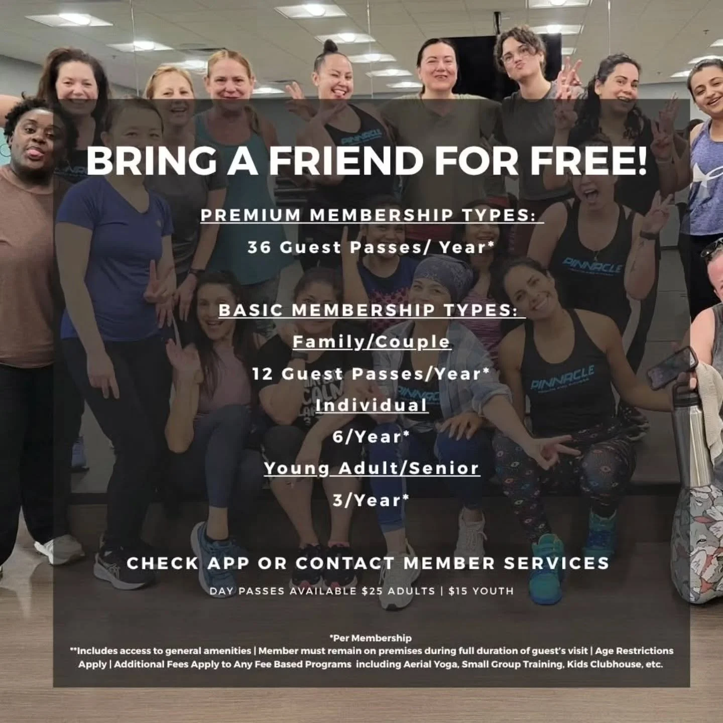 Bring a Friend to Pinnacle This Summer! 

Whether you're introducing a friend to your favorite workout class or hosting family visiting for the summer, we have flexible guest options for everyone!

🎟️ FREE Member Guest Passes
Members may bring guest