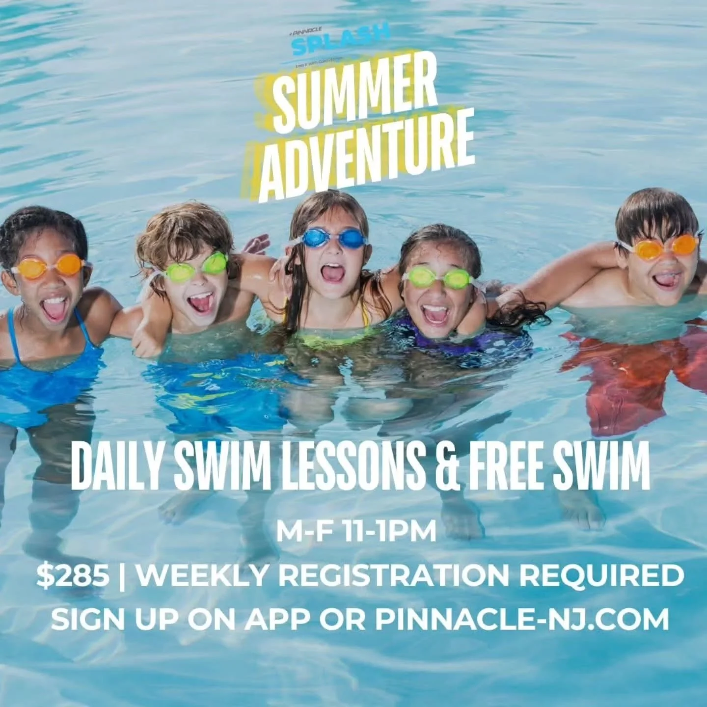 🌊☀️ Splash Summer Adventure is Here! ☀️🌊
Make a splash all summer long with daily swim lessons and free swim fun!
🏊 Swim Lessons
💦 Free Swim
📅 Monday&ndash;Friday
⏰ 11:00am&ndash;1:00pm
Only $285 per week! 
Whether your child is learning water s