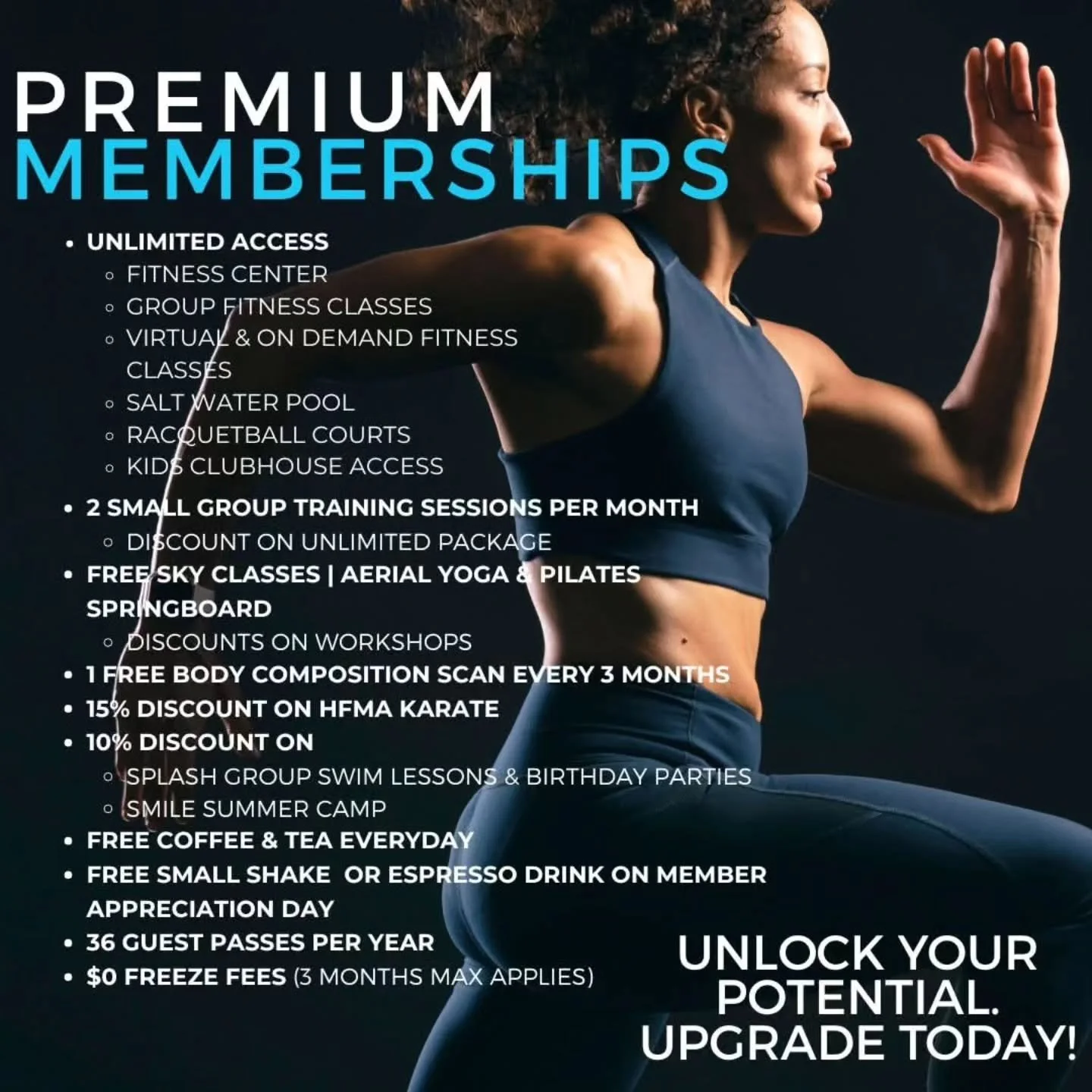 ⭐ Upgrade Your Membership. Unlock More Possibilities. ⭐

Ready to get more from your fitness journey? Our Premium Membership gives you unlimited access to everything you need to stay active, healthy, and connected&mdash;all under one roof!

✨ Premium