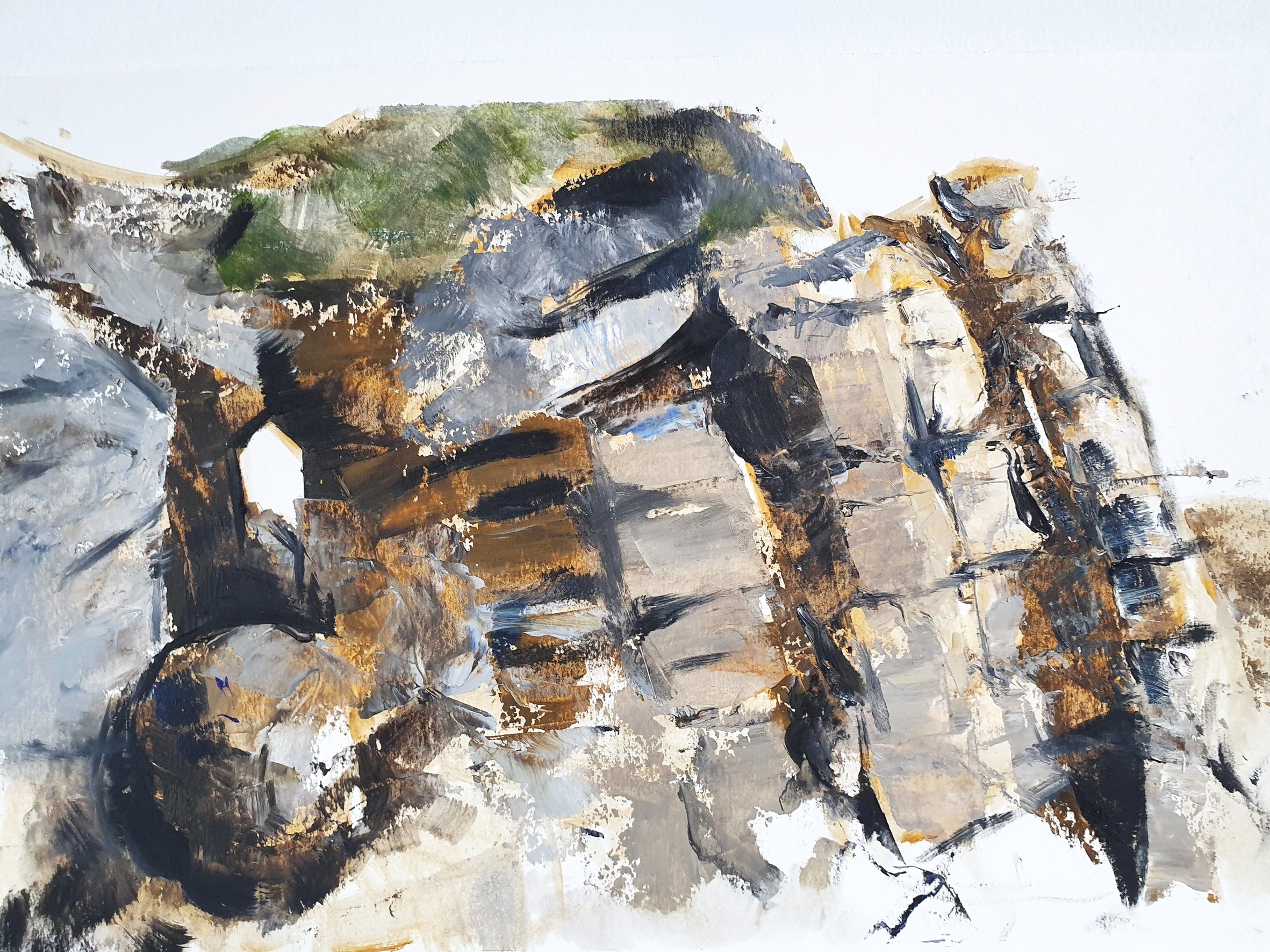 Rocks at Porthgwarra, Oil on Paper