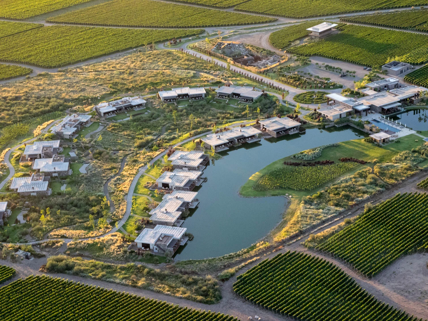 An aerial view of our vineyard + villa in Mendoza, Argentina.