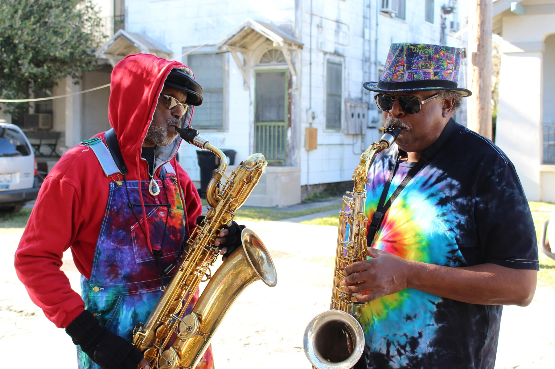 Roger Lewis and Kevin Harris at the video shoot for “Bamboula Rhythm.”