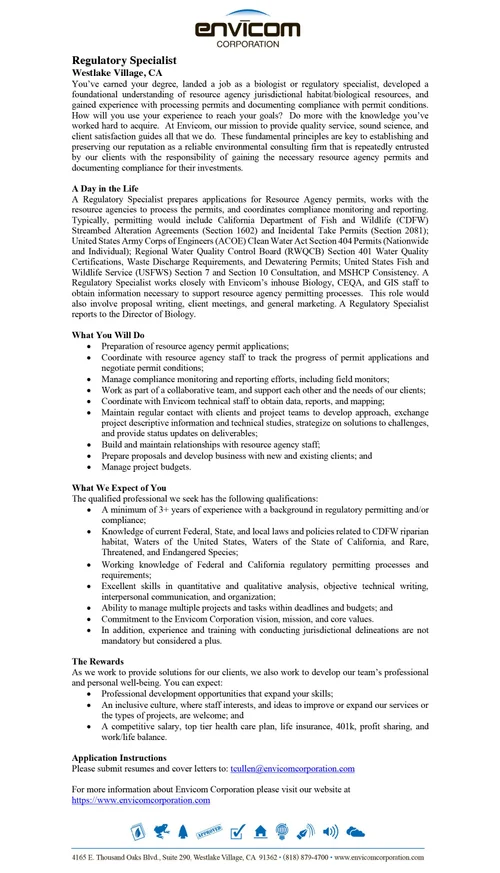 Regulatory Specialist Job — Corporation