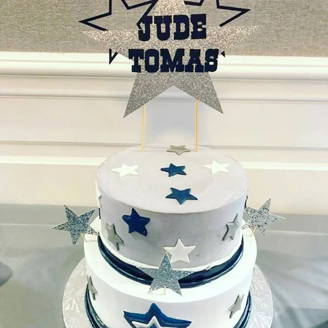 Silver Star w/Name Cake Topper (colors as is)