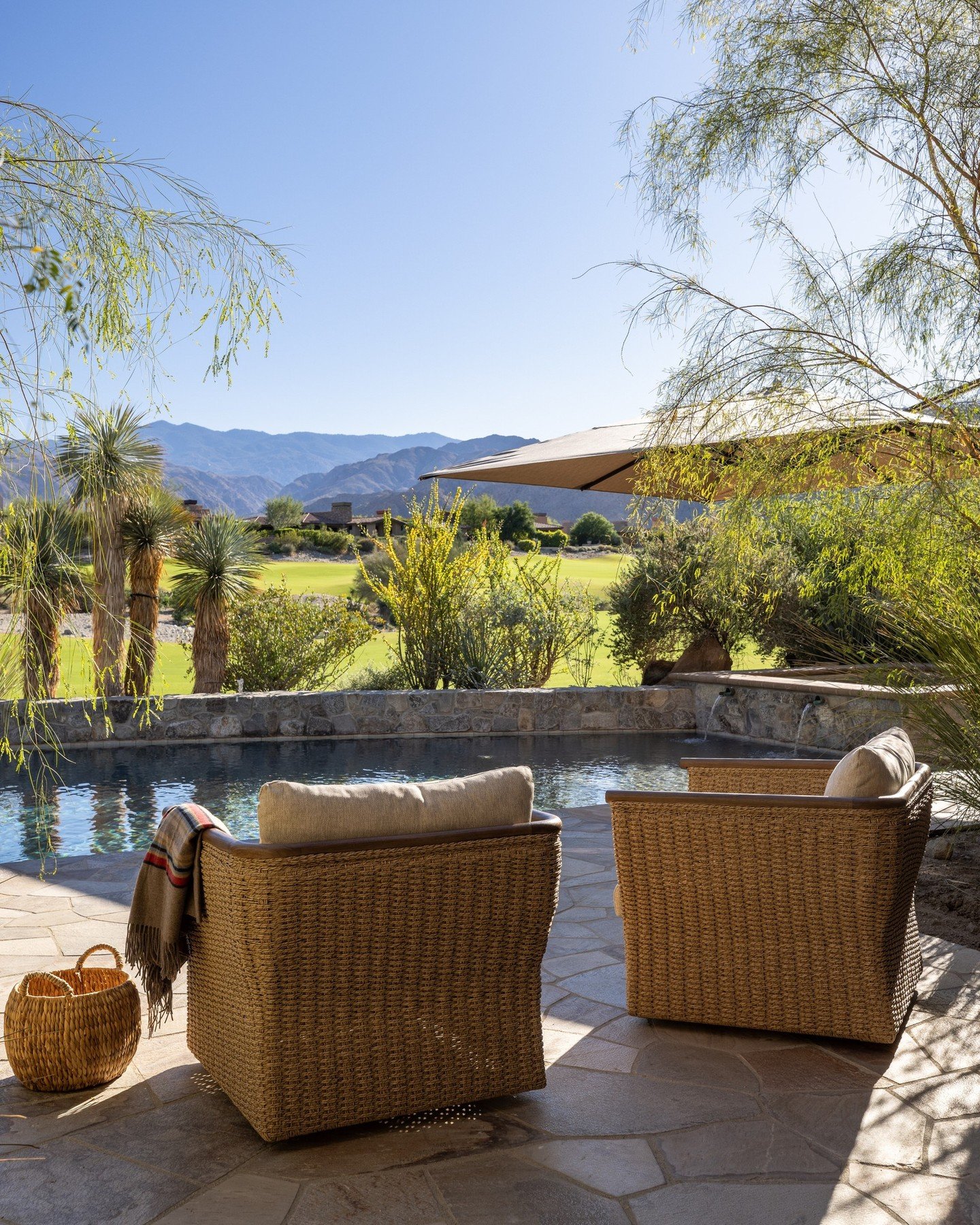 TGIF! Here&rsquo;s to a relaxing weekend. The pool area at our Casa Bajada project. 

Interior Design | @aminterior_design⁠
Photography | @mirandaestes⁠
⁠.⁠
.⁠
.⁠
⁠
#AMIDDesertHaciendaProject #desertdesign #palmspringsinteriordesign #californiainteri