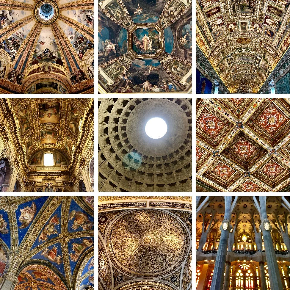 Selection of ceilings seen throughout the trip