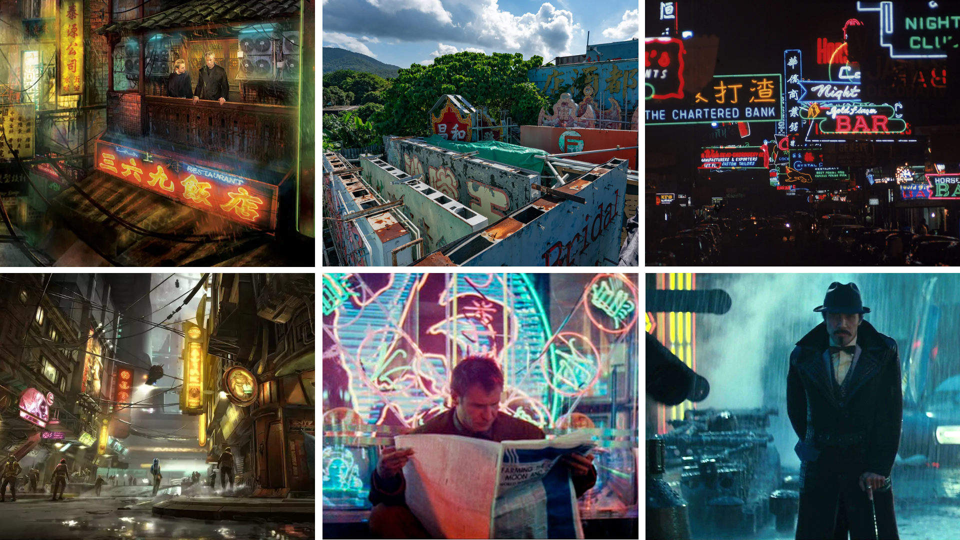 Slide with images of neon signs in Hong Kong and in SF movies and a video game.
