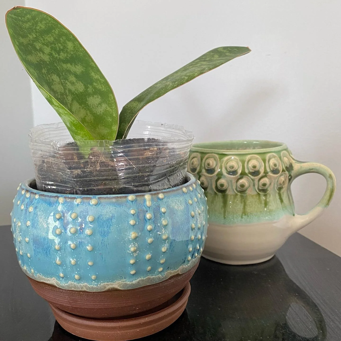 Mother&rsquo;s Day treasures from @jlcpottery 
Looking forward to giving this sprout a real pot.