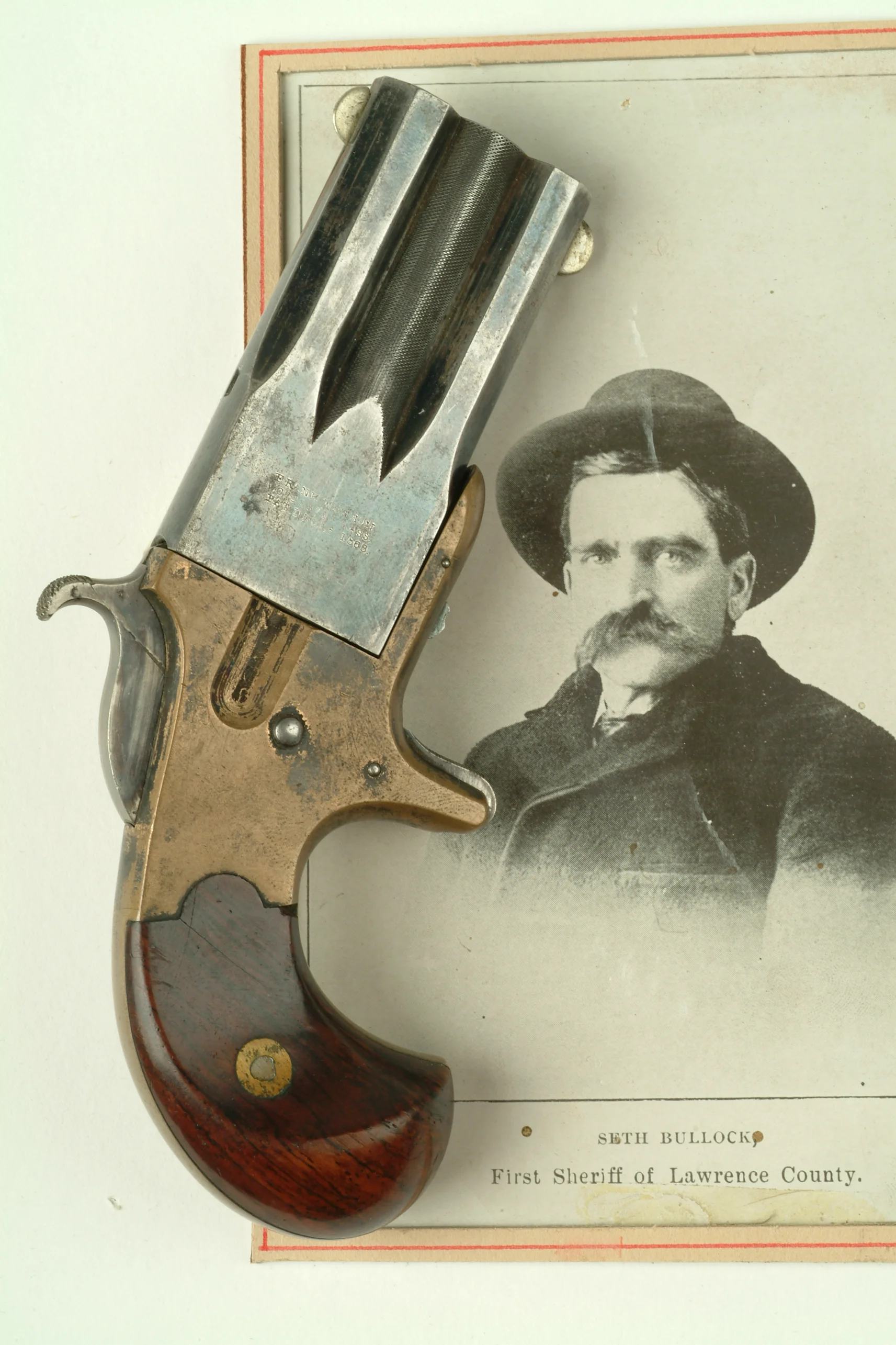 Seth Bullock: The first Sheriff of Lawrence County, Dakota Territory. This Derringer pistol was a gift from Bullock to James Halley II, who was the first telegraph operator in the Black Hills.