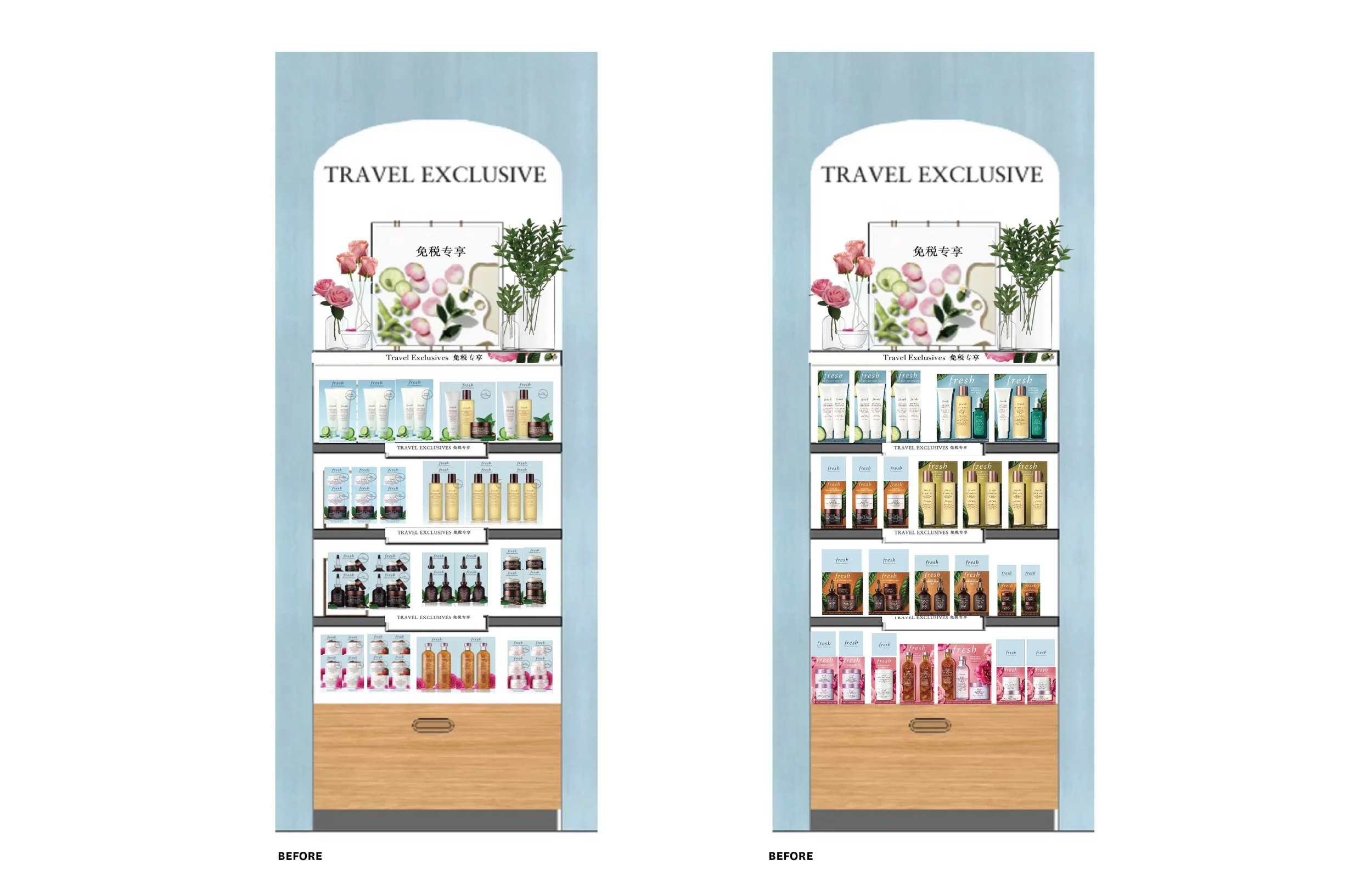 Travel Retail before and after fixture