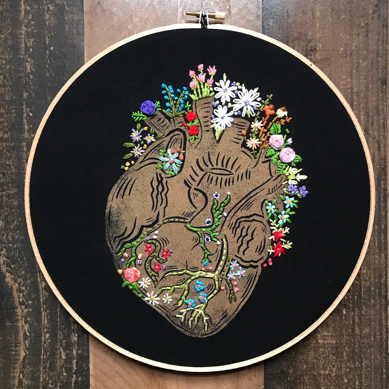 Embroidered Anatomical Heart Print