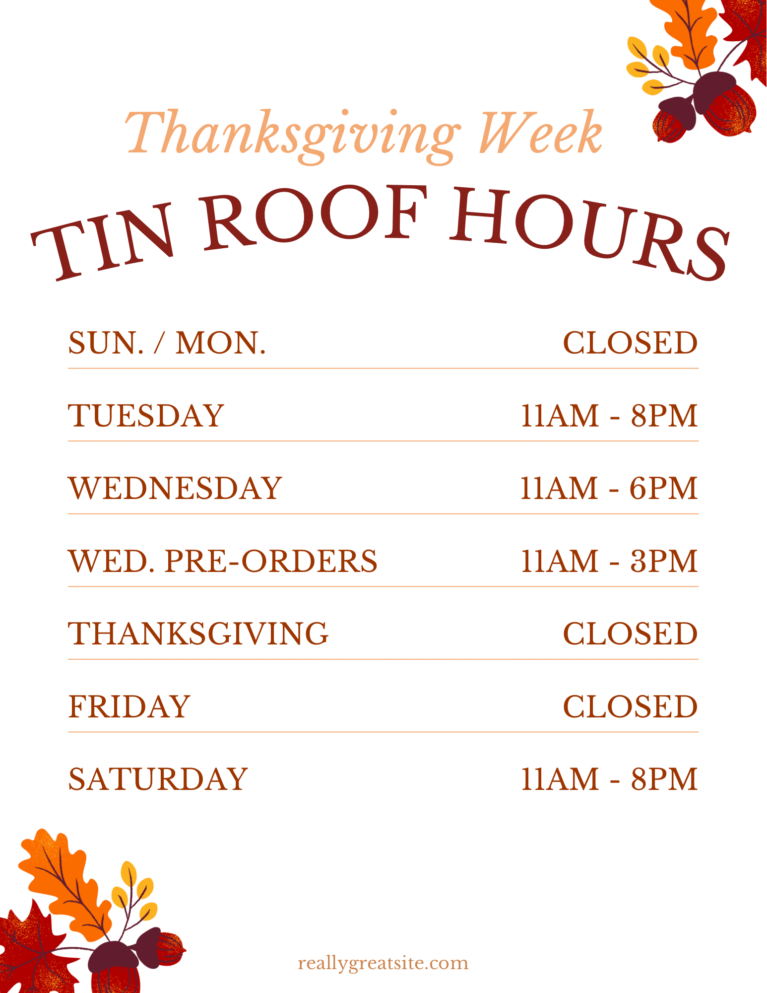 Thanksgiving Hours