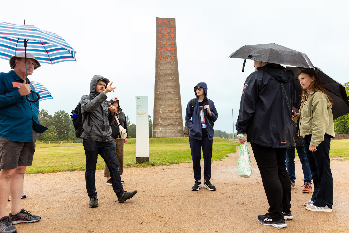 WWII historian leading a small group tour at the Central Memorial at Sachsenhausen Concentration Camp near Berlin