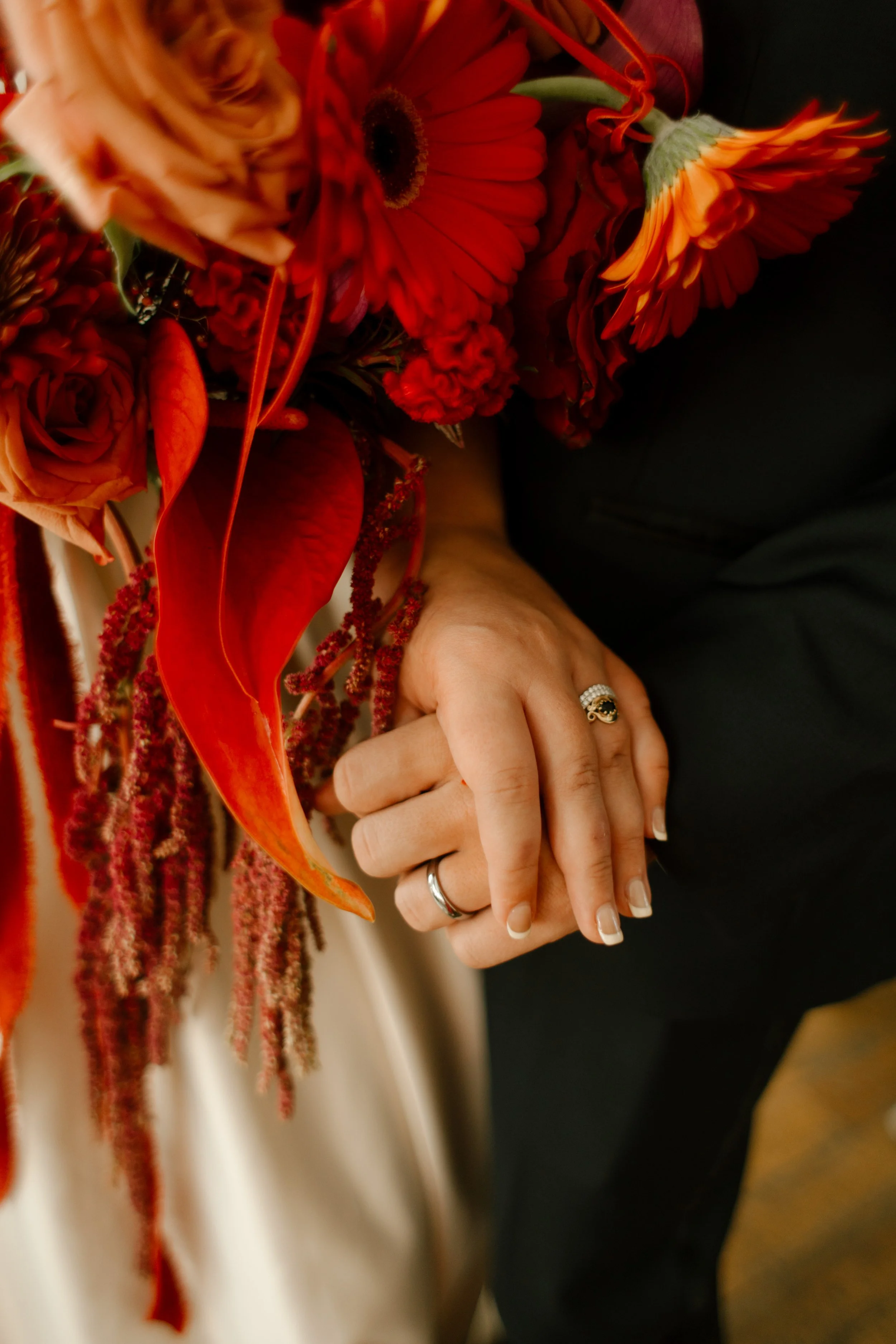 Close up of wedding rings on both bride and groom's hands after their Tennessee wedding