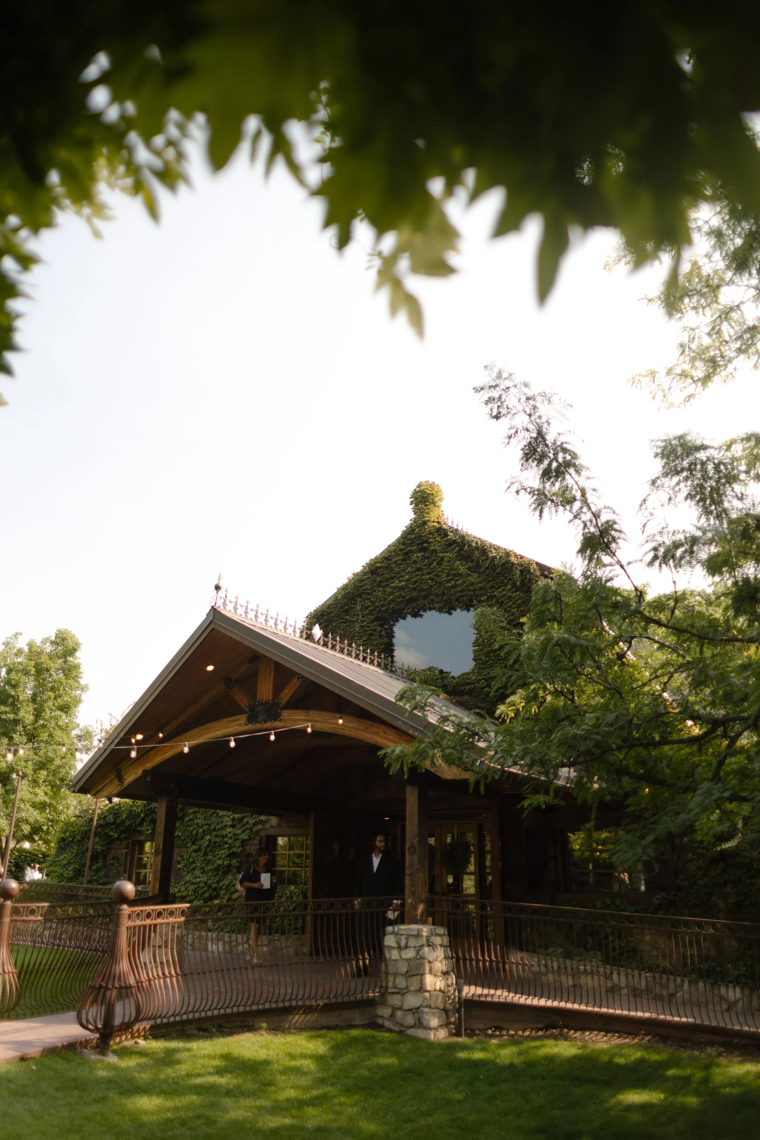 Outside view of castle-inspired utah wedding venue with stone and brick. 