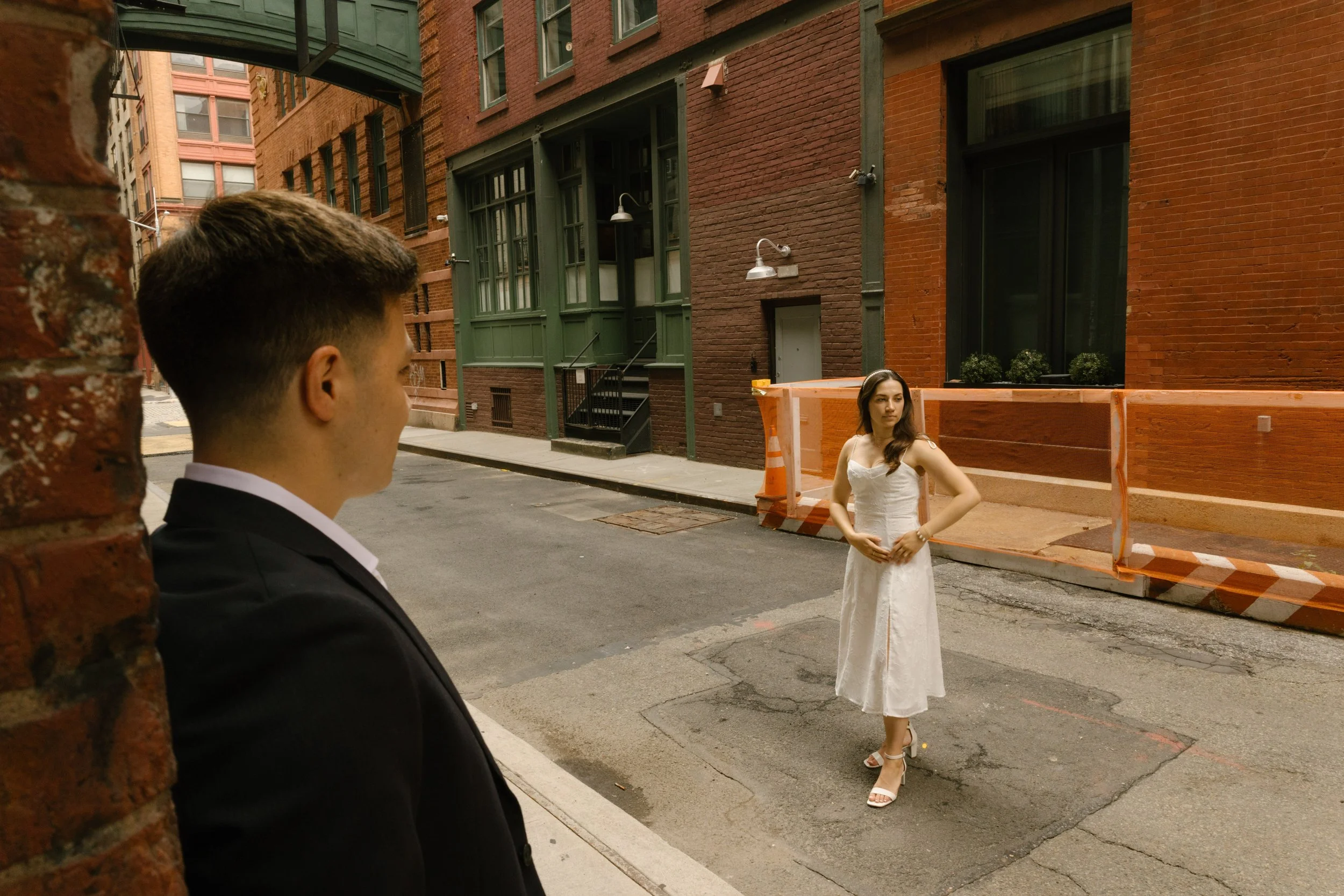 Editorial-style bride portrait in Tribeca after a New York courthouse wedding ceremony