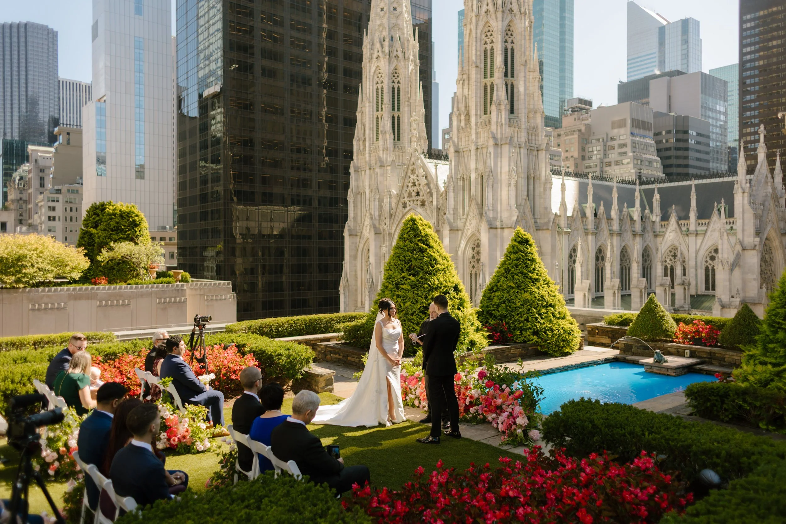Rooftop wedding ceremony overlooking St. Patrick's Cathedral, one of the most breathtaking Wedding Locations in NYC for intimate celebrations.