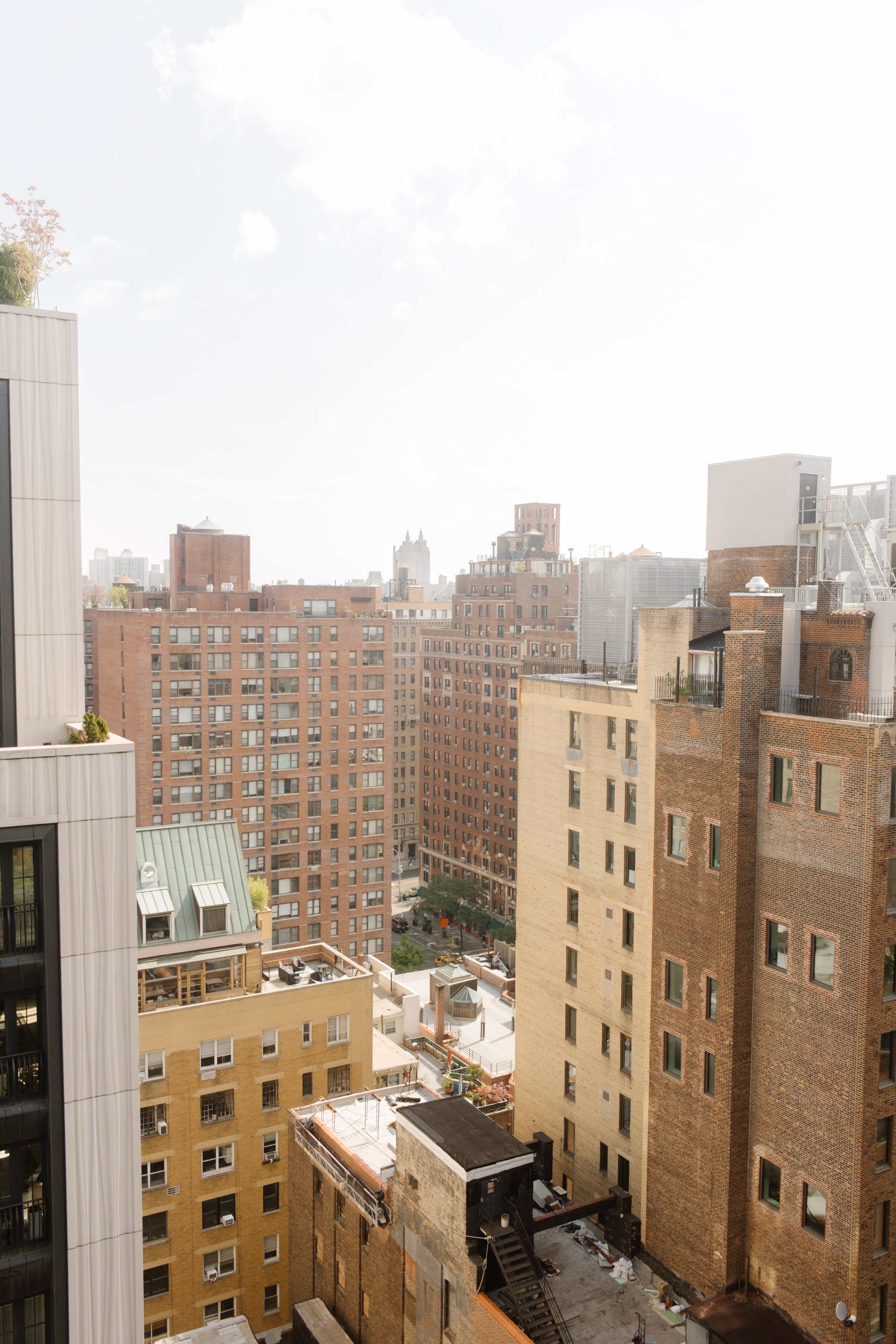 Bright daytime view across the rooftops and classic architecture of New York City.