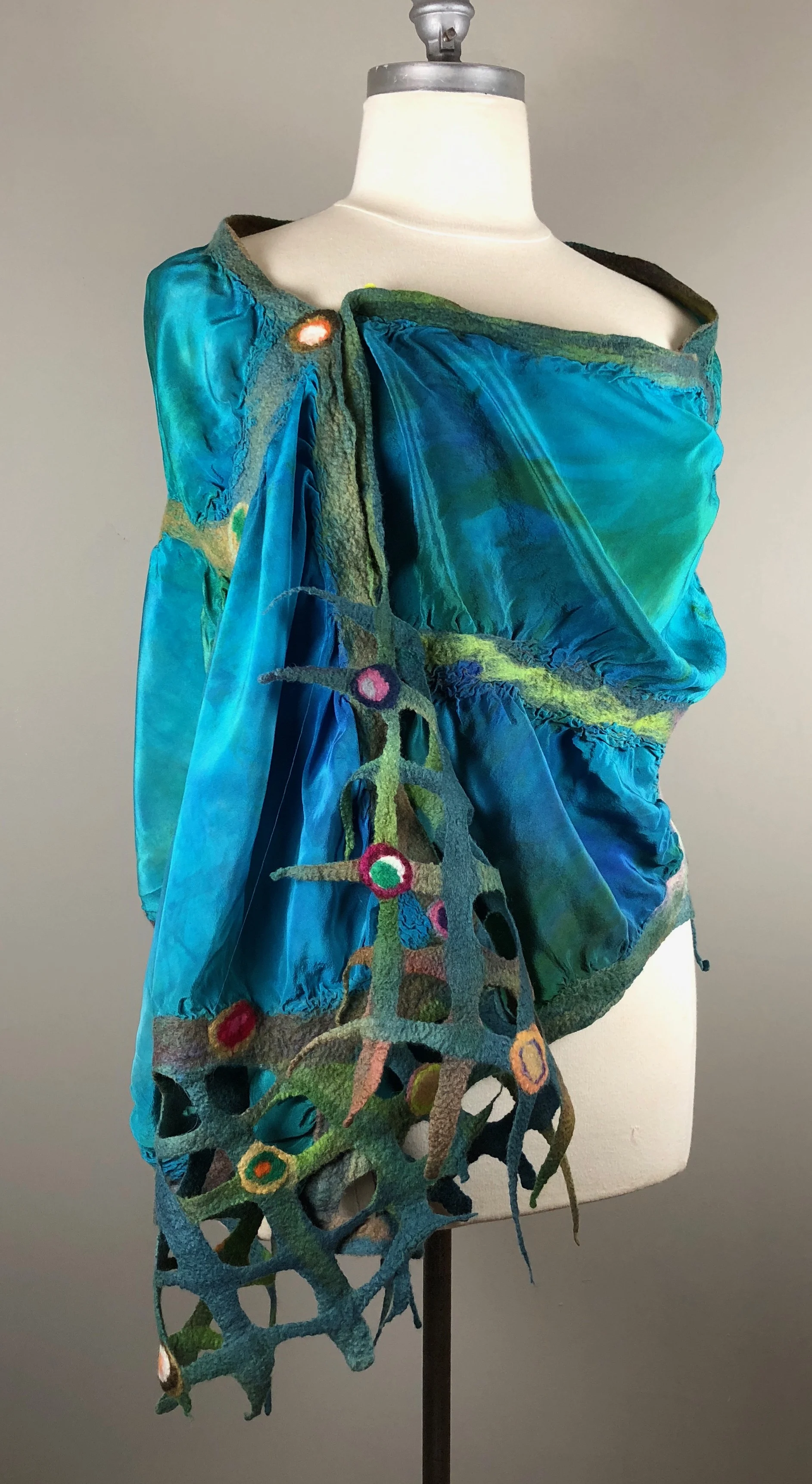 SOLD. Cassiopeia: Hand dyed silk and merino wool shawl.
