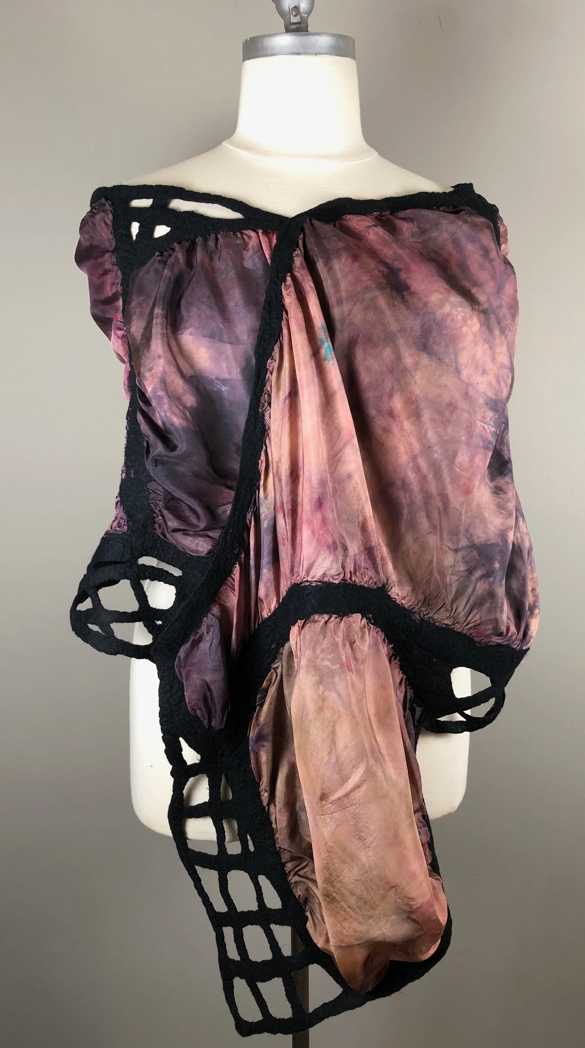 Mandarina: hand dyed silk and merino wool shawl. 76" x 22"