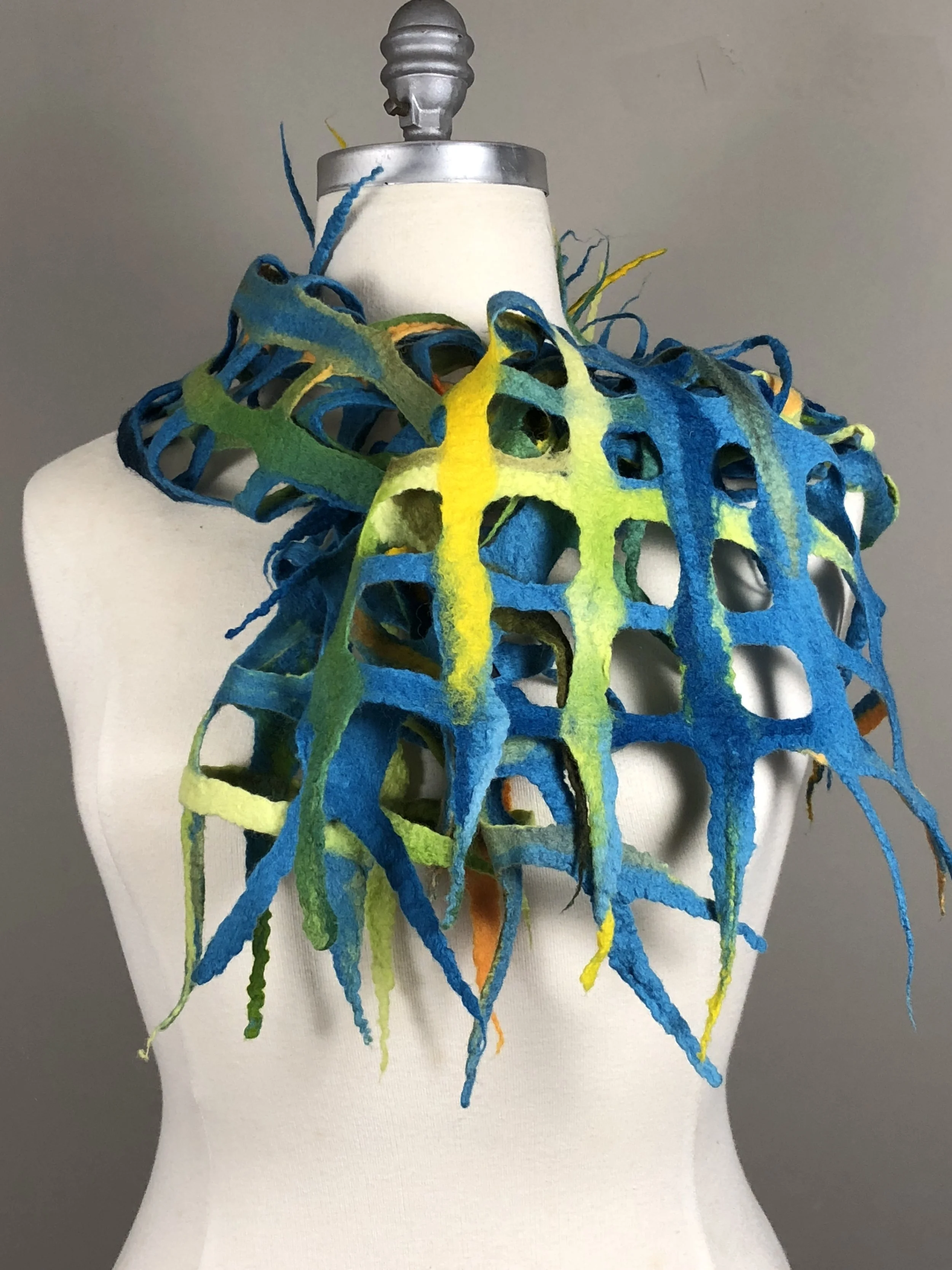 Turquoise Arabesque: Hand dyed merino wool scarf. 61" x 12"