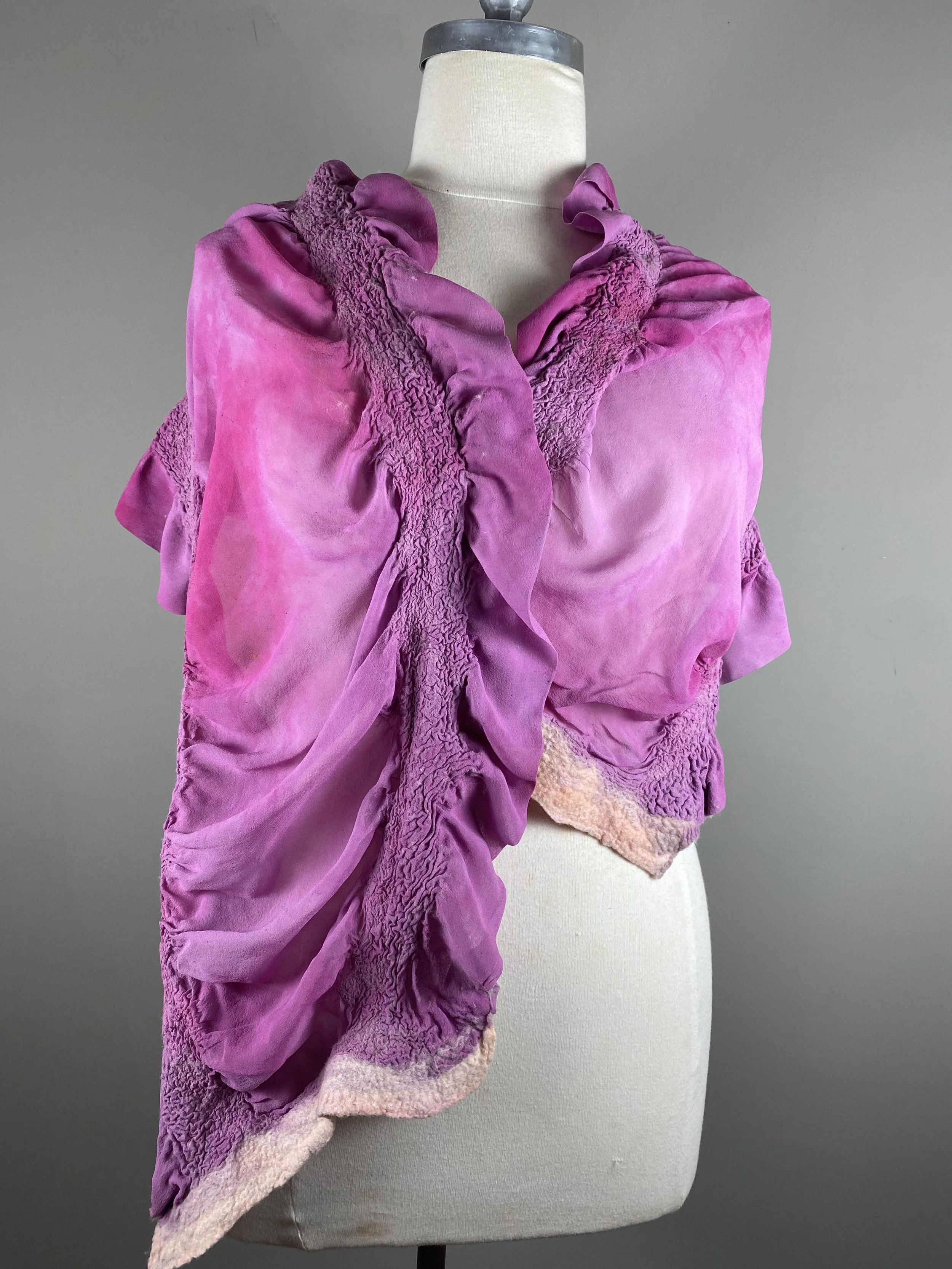 Hand dyed silk and merino wool shawl.
