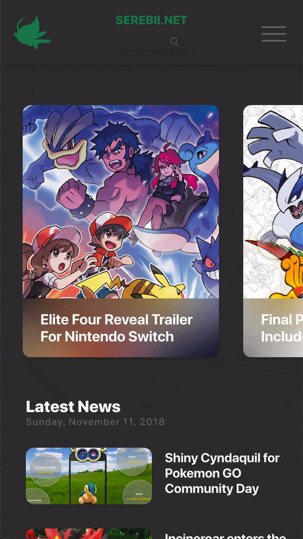 The homepage which allows main stories scrolled horizontally with minor news articles on the bottom