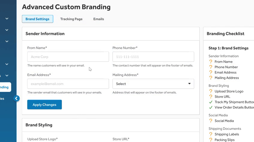 Screen recording of filling out the sender information as teh checklist starts to be in the completed state.