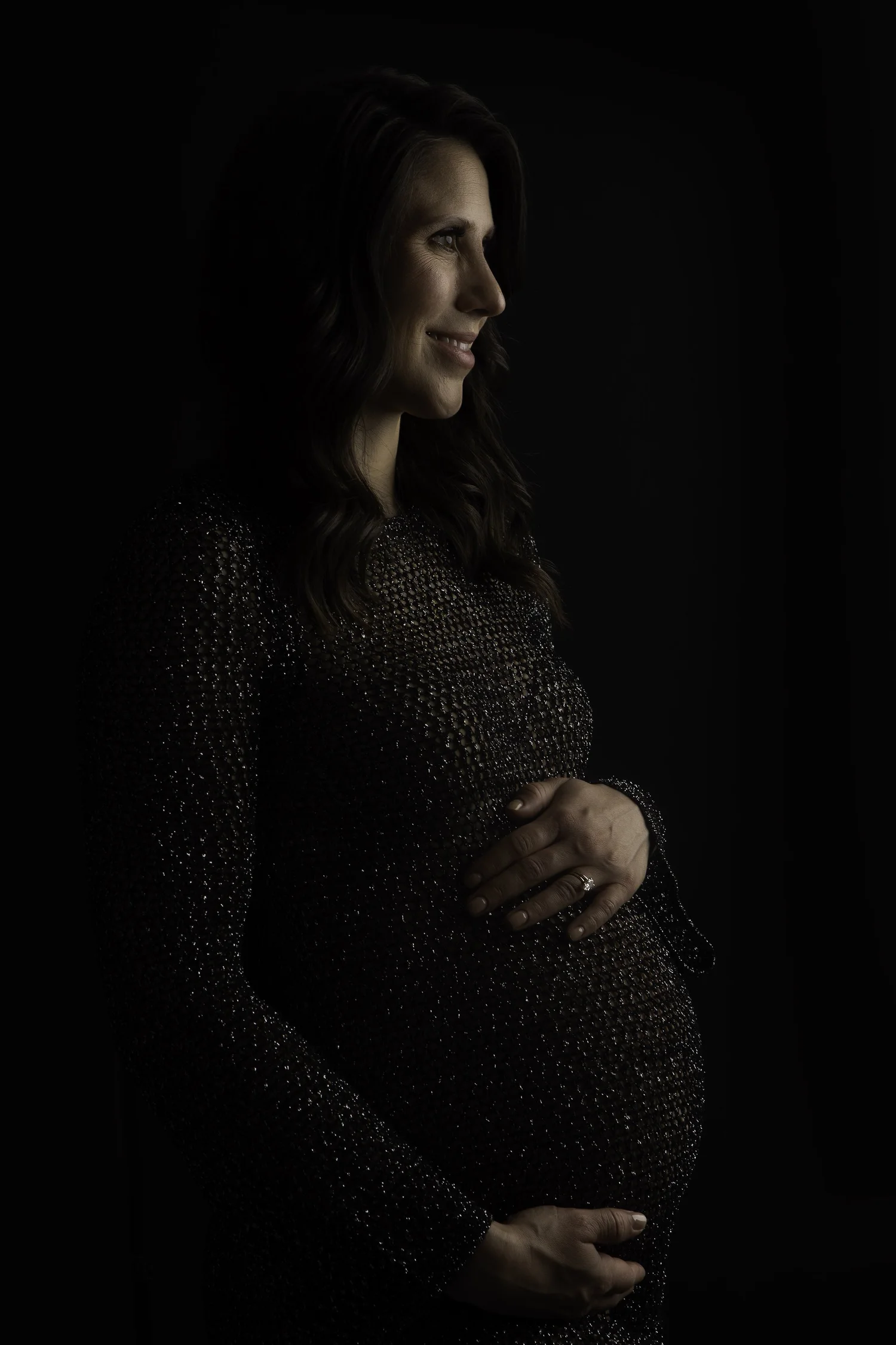 Maternity boudoir portrait in black and white at Bath Boutique Studio