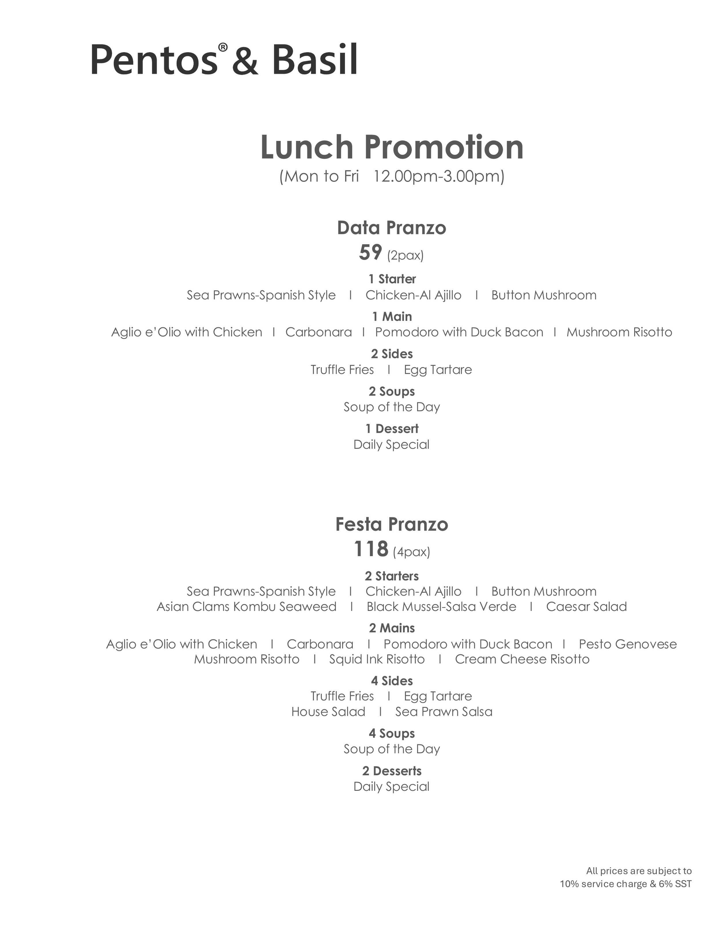 Pentos &amp; Basil Menu