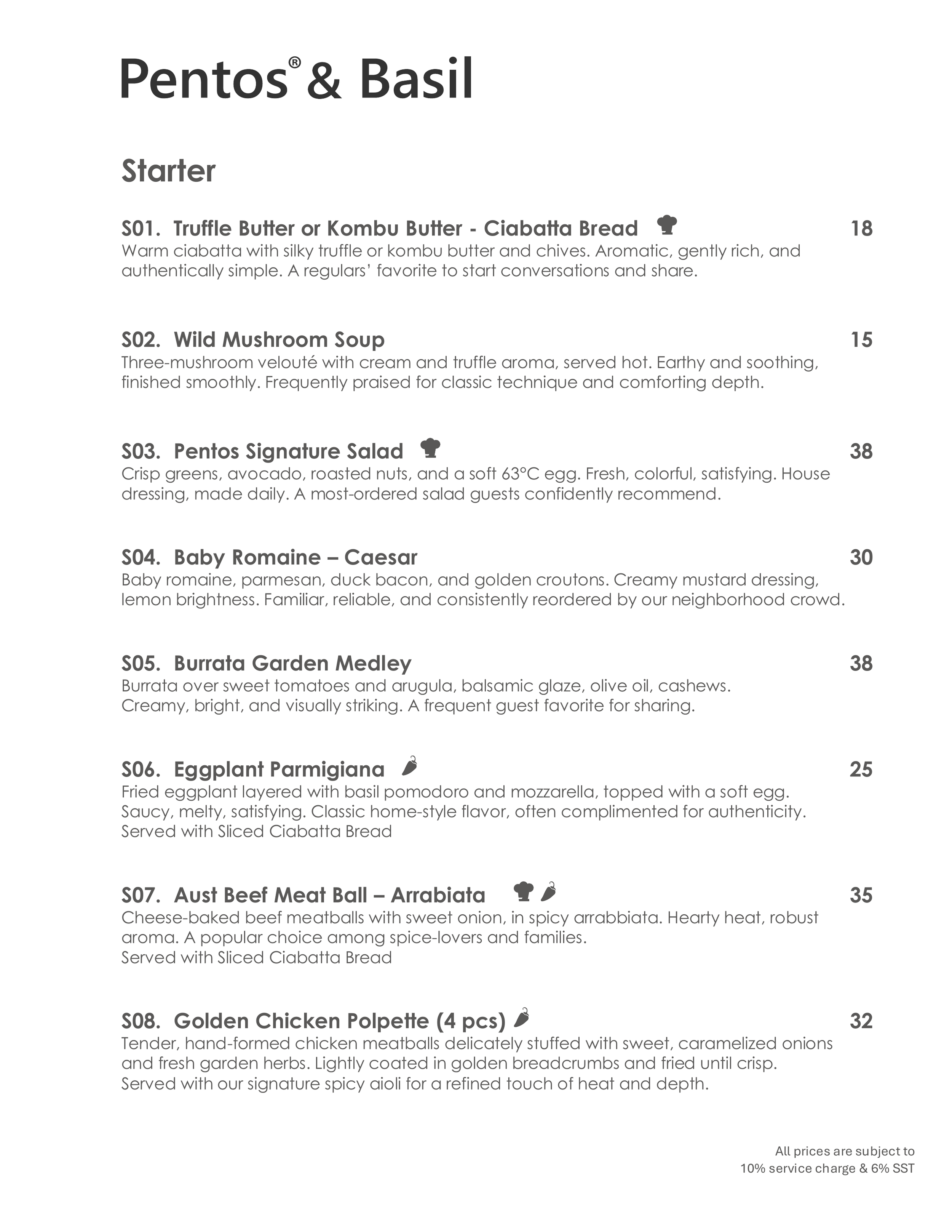 Pentos &amp; Basil Menu