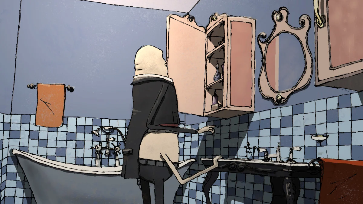 Concept art for the bathroom scene