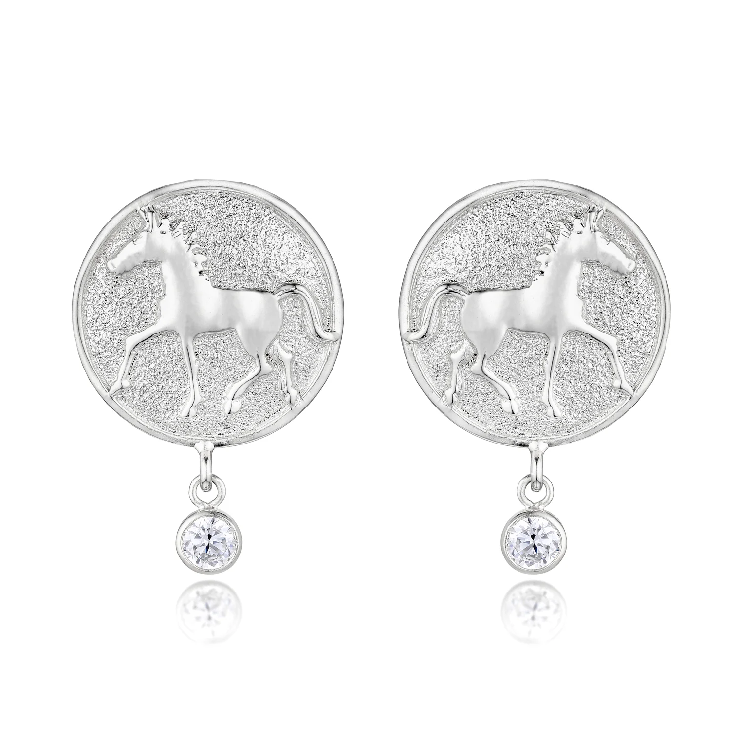 Thoroughbred Spirit Silver Earrings with Posts and Simulated Diamonds