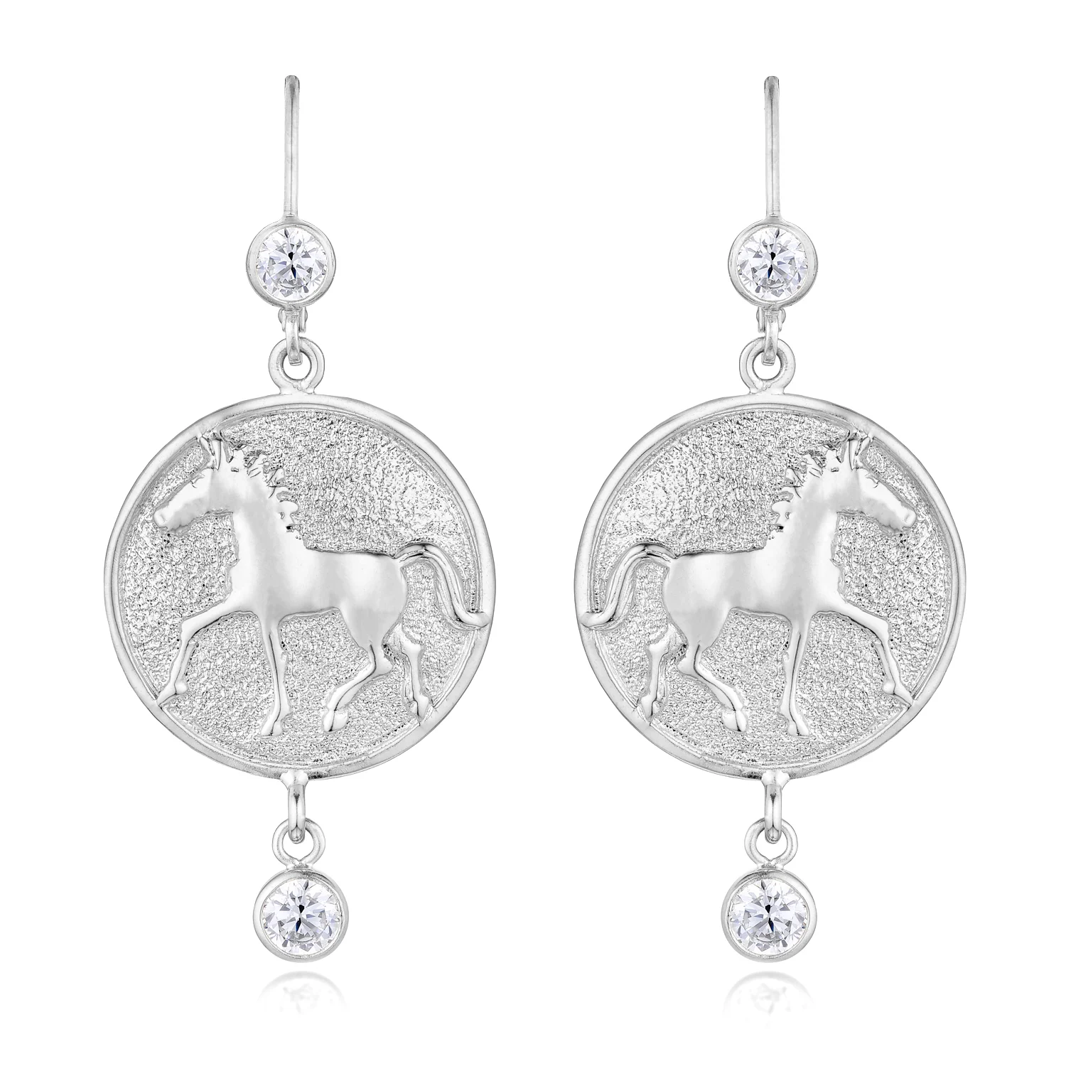 Thoroughbred Spirit Silver Earrings with Lever backs and Simulated Diamonds.  