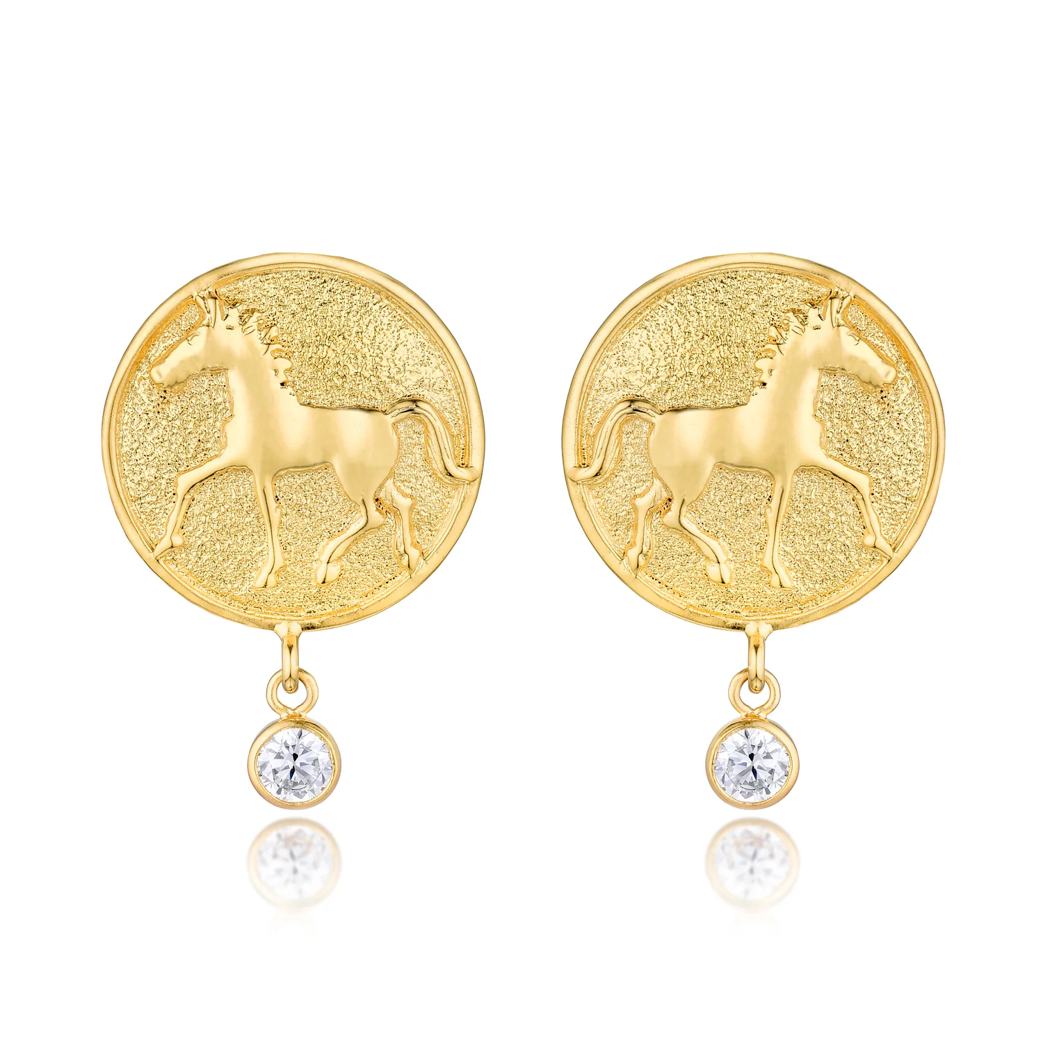 Thoroughbred Spirit Gold-Over-Silver Earrings with Posts and Simulated Diamonds