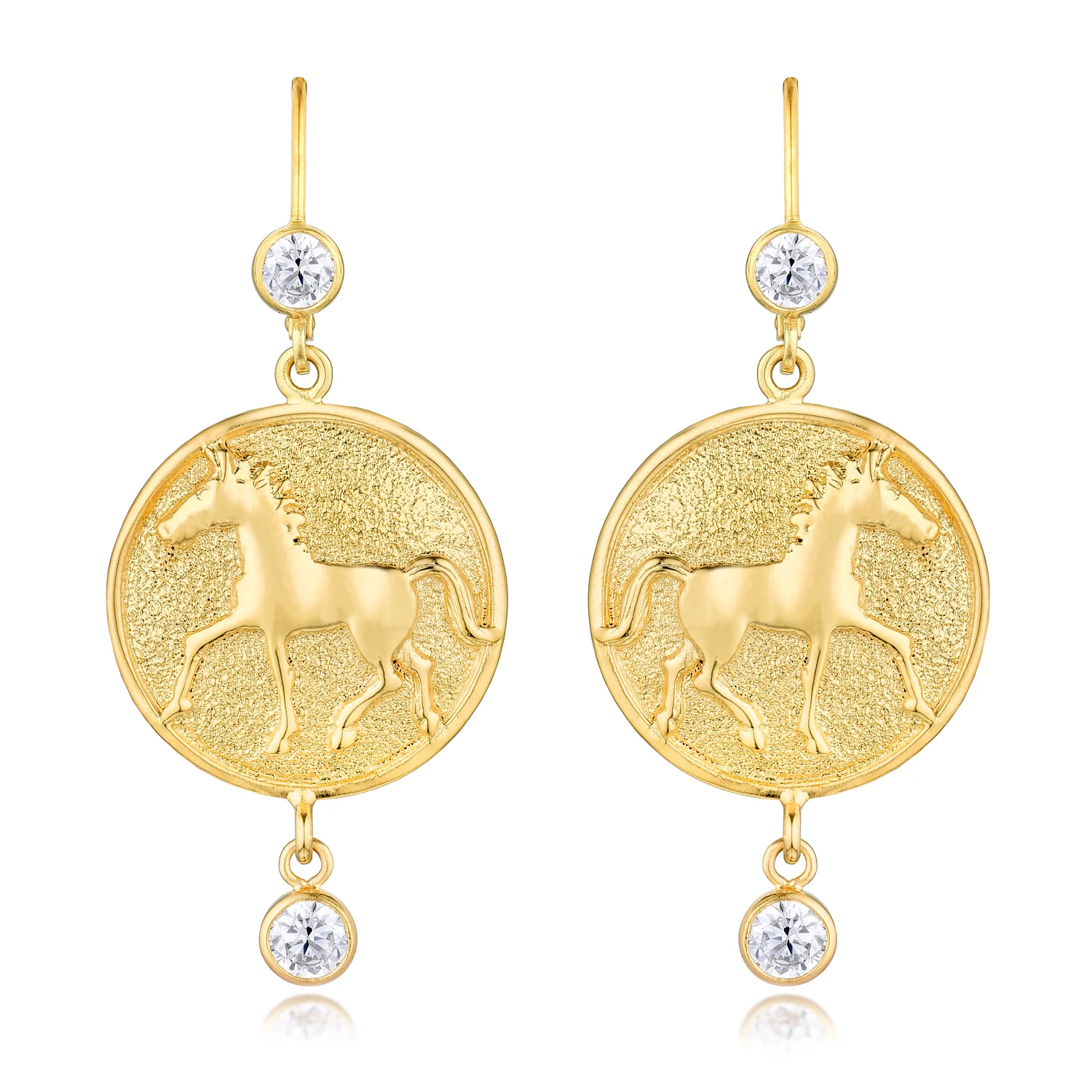 Thoroughbred Spirit Gold-Over-Silver Earrings with Lever Backs and Simulated Diamonds
