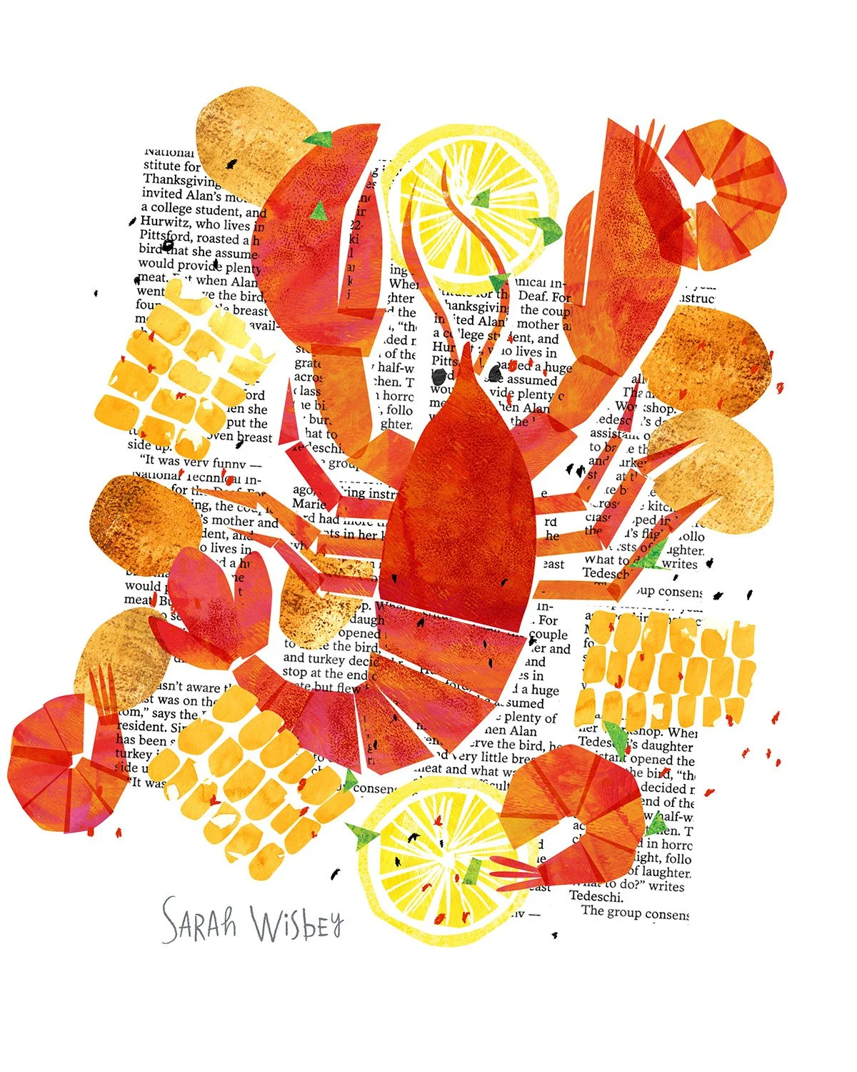 Lobster boil illustration with corn shrimp and potatoes