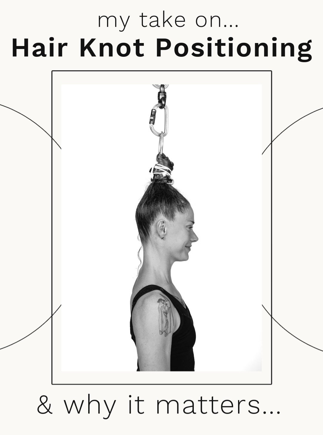 Here is my take hair knot placement and neck position in hair suspension. 

Hair knot placement should put your neck in SLIGHT flexion to active deep neck flexors or "the core of the neck". For most people, this means placing the ring in li