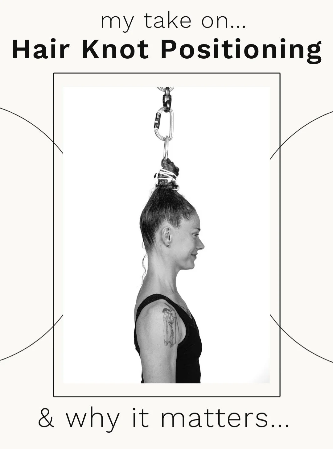 Here is my take hair knot placement and neck position in hair suspension. 

Hair knot placement should put your neck in SLIGHT flexion to active deep neck flexors or "the core of the neck". For most people, this means placing the ring in li
