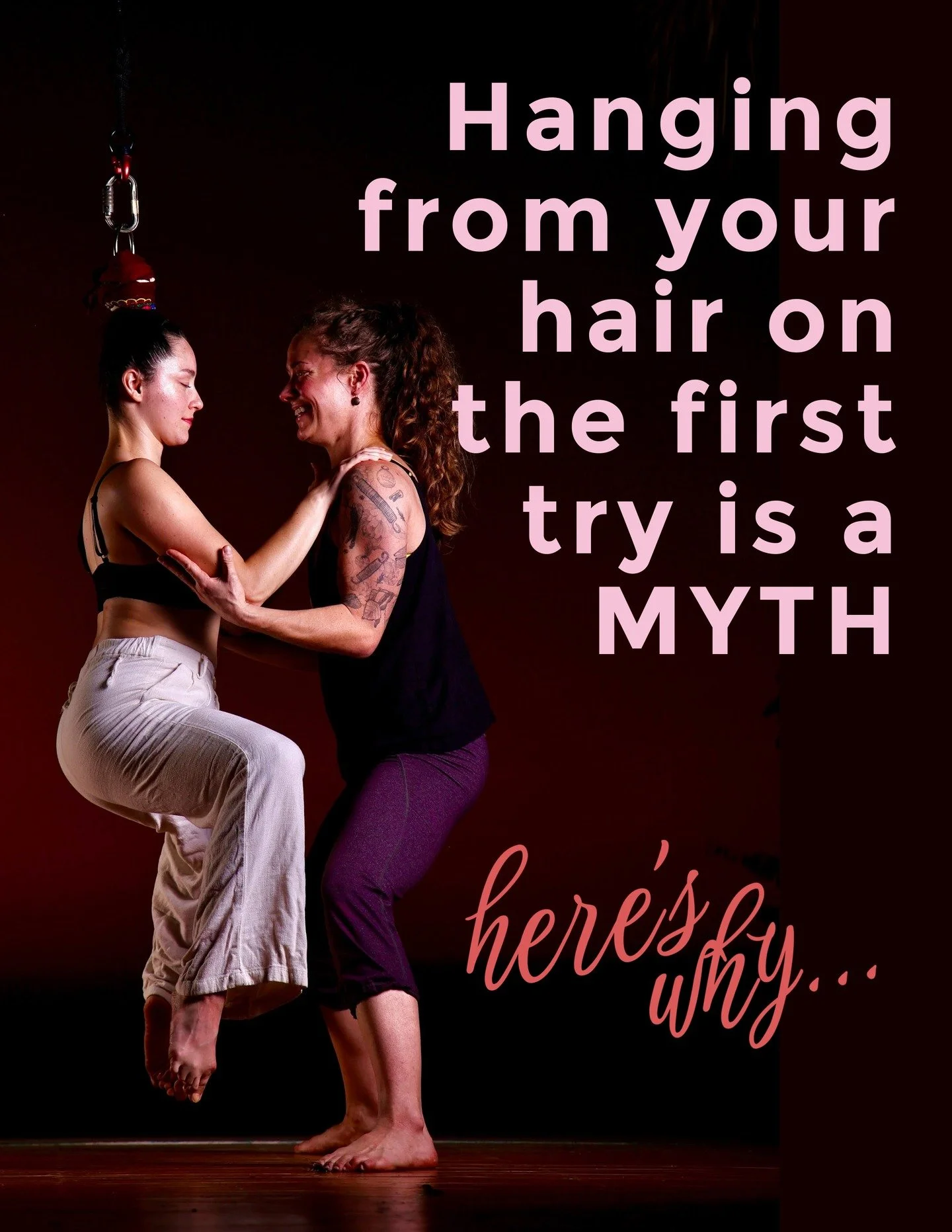 Hair Hanging (your full weight) on the first try is a myth&hellip;
I have worked with over 40 students, and only 2 have lifted their feet off the floor on their first try. Here&rsquo;s why most students won&rsquo;t hang from their hair on the first t