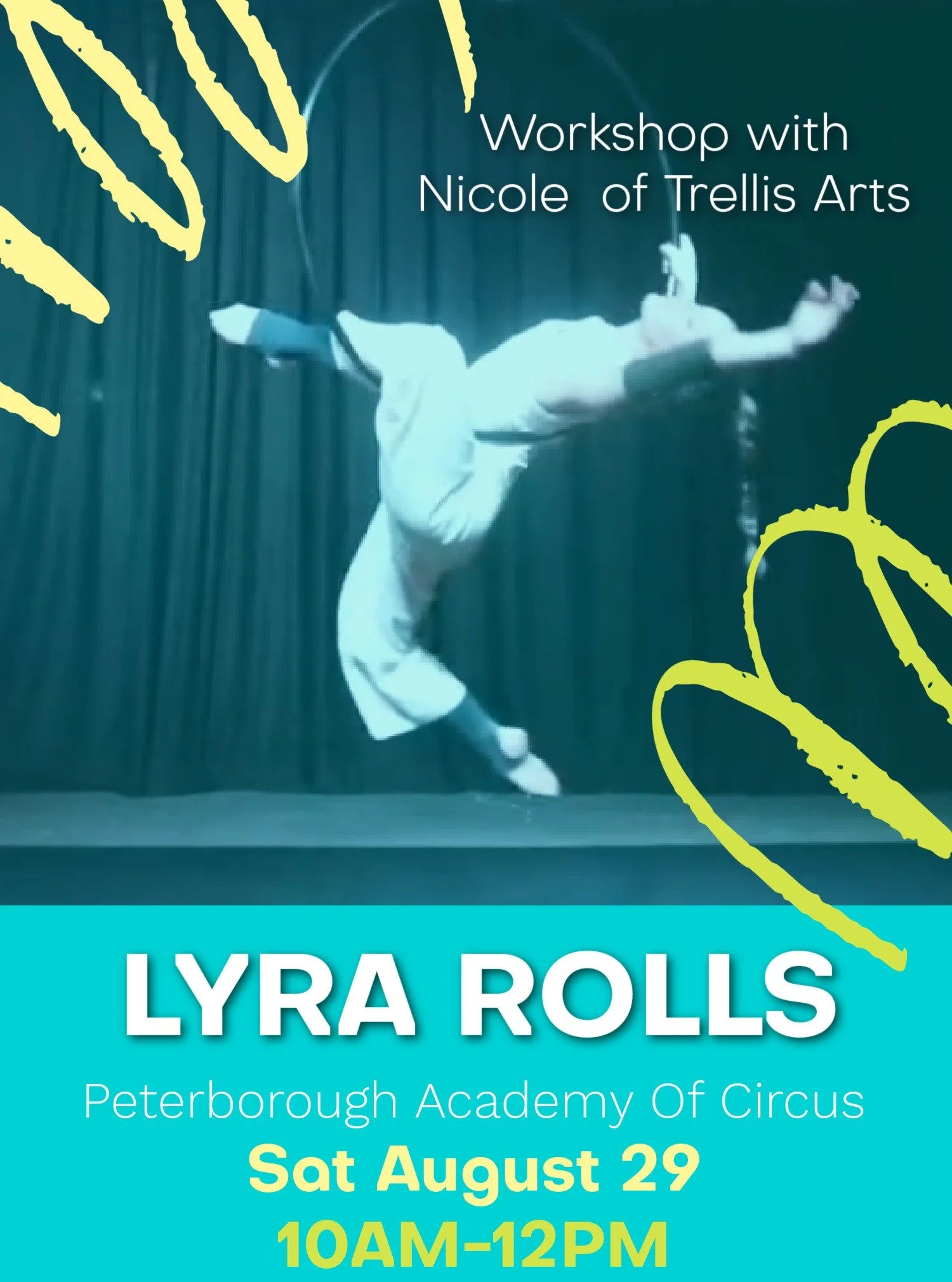 LYRA ROLLS Workshop with Nicole at Peterborough Academy of Circus Arts this August.
Saturday the 29th, 10am-12pm. 

In this 2 hour 16+ workshop, we will work towards three different lyra rolls: cradle/baby rolls, lion rolls and (intro to) elbow rolls