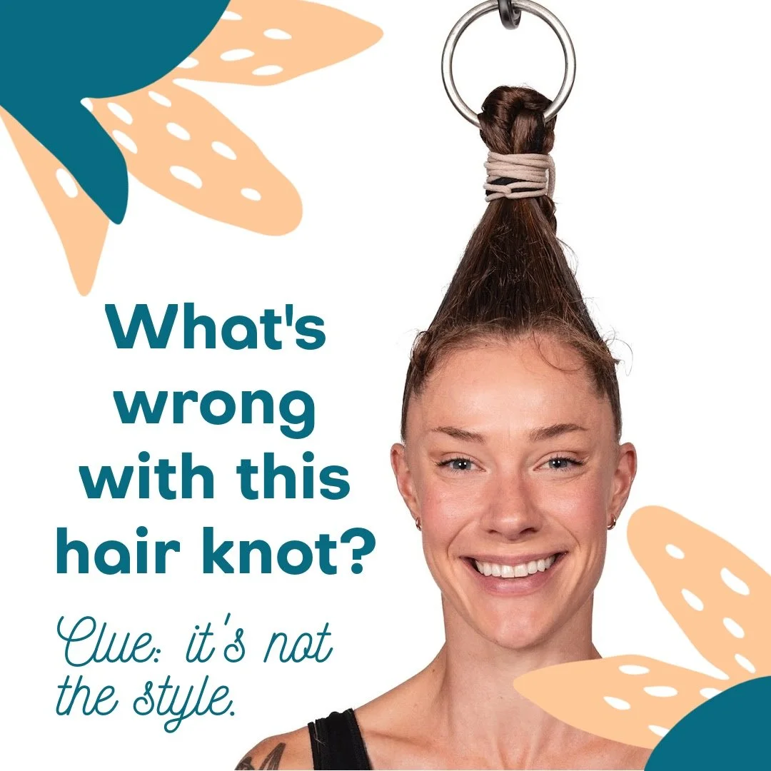 Symmetry in hair knot preparation is important because it creates even load distribution around the neck, back and shoulders. Symmetry prevents compensation. 

When we continue to compensate over time, we are more likely to experience instability, we