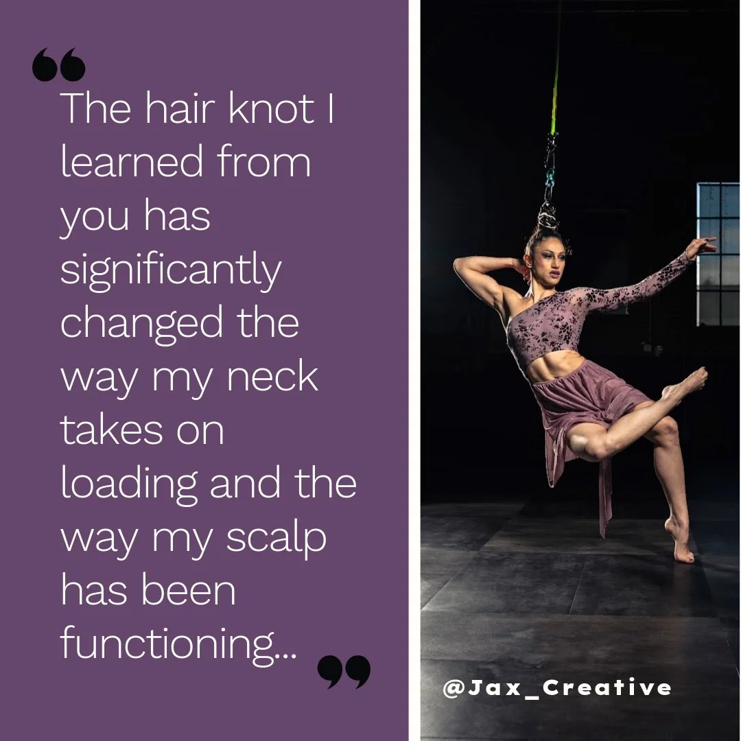 It is my pleasure to highlight @jax_creative who I've worked with on refining their hair knot. Here's what they have to say about the impacts...

"The hair knot I learned from you has significantly changed the way my neck takes on loading and th