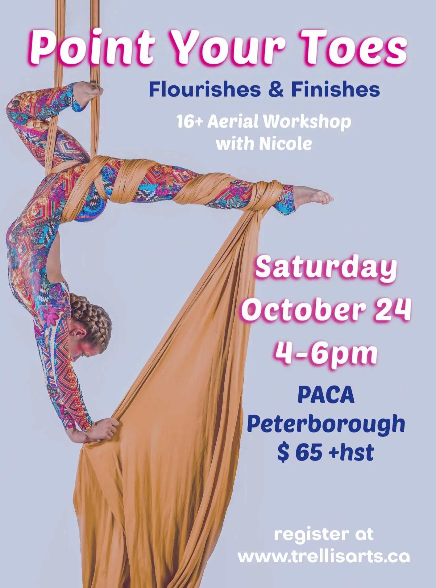 WORKSHOP ALERT!

The skills are one thing, how you perform them is another. Join Nicole in this all aerials workshop and acquire tools to finesse your act. From limb lines to posture, what your arms are doing, how to pace your movements, and what kin