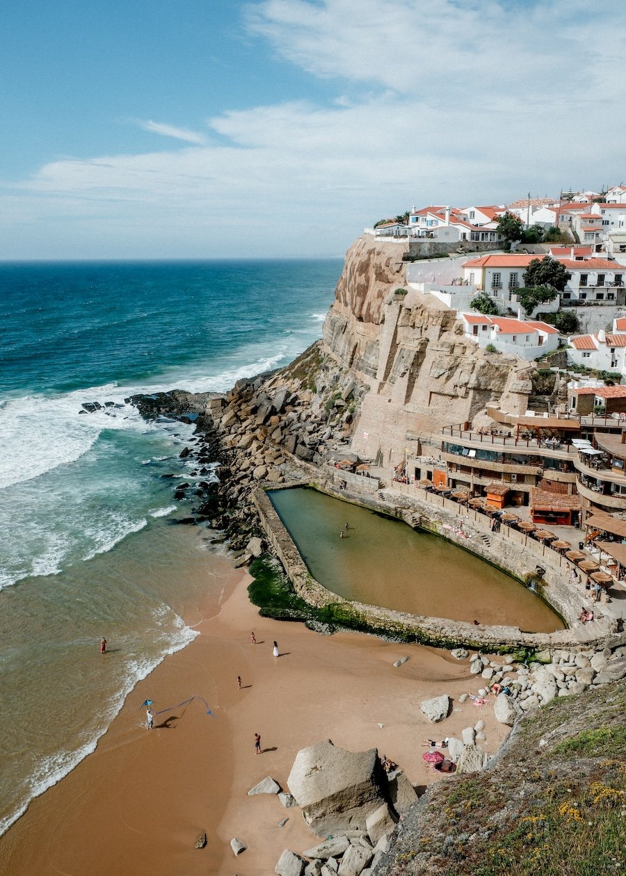 A calm day overlooking to Azenhas do Mar  ocean pool in Portugal